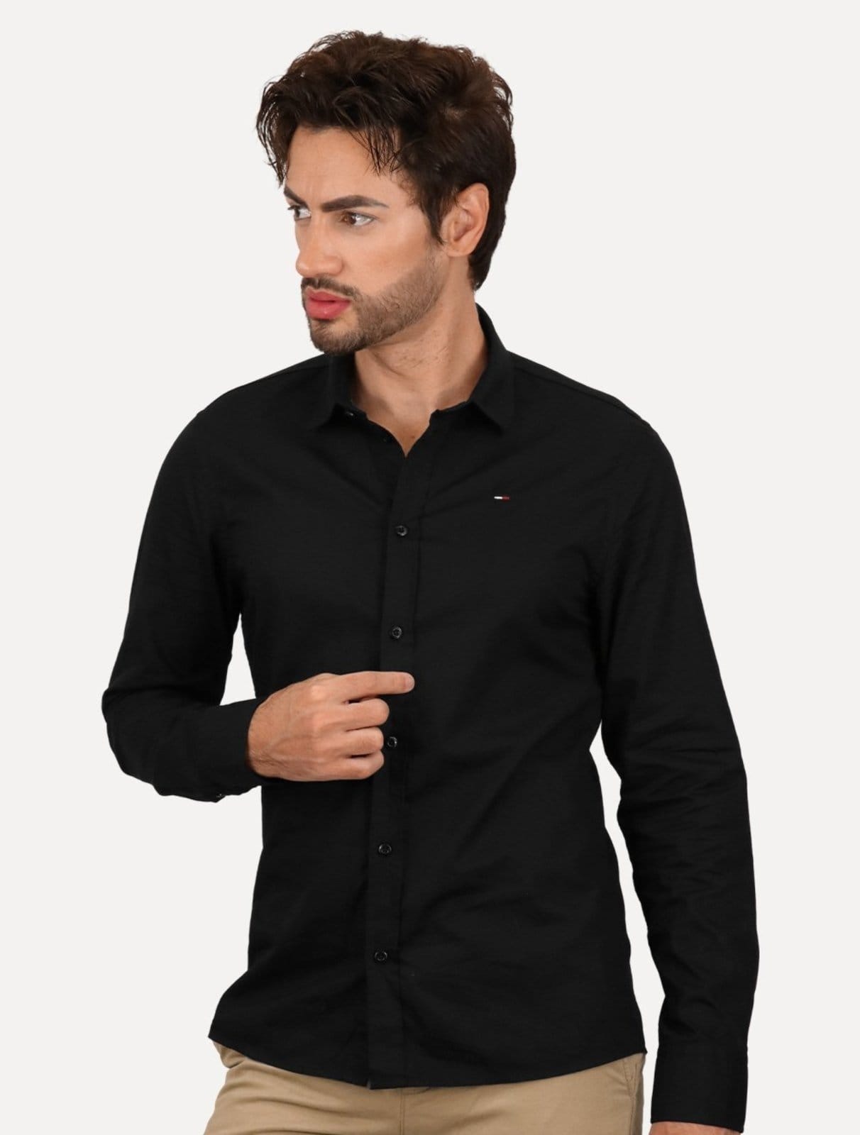Camisa Tommy Jeans Masculina Slim Original Stretch Preta