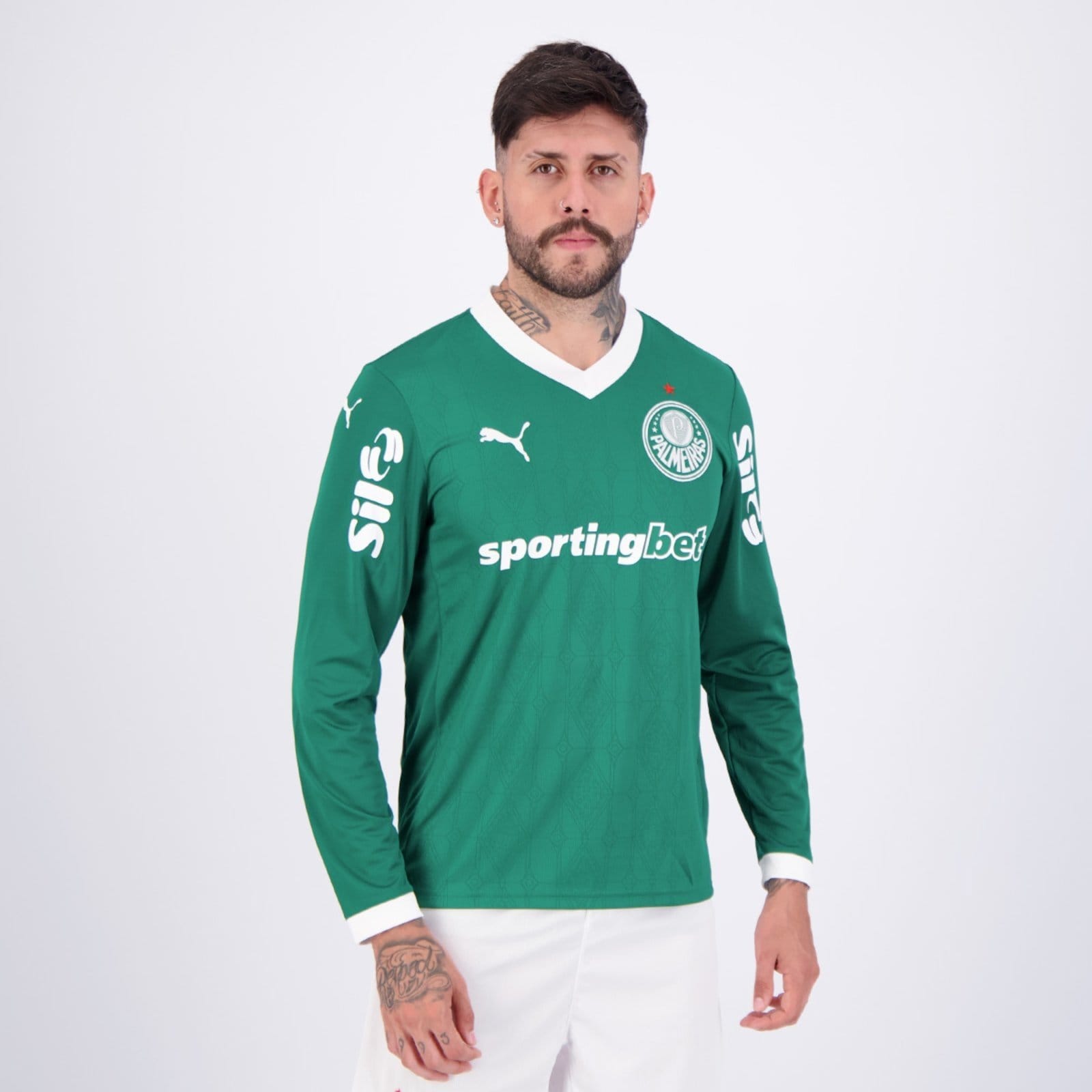 Vista 2 Camisa Puma Palmeiras I 2025 Manga Longa Com Patrocínio Puma verde