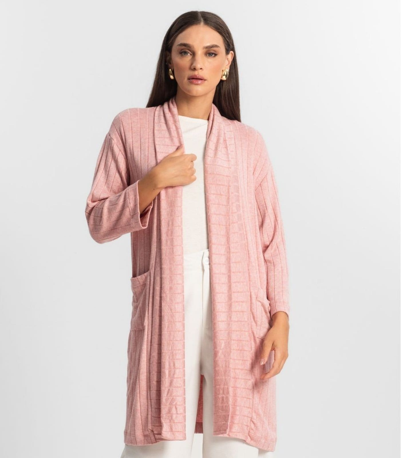 Vista 2 Cardigan Tricot Alongado Feminino Endless Endless rosa