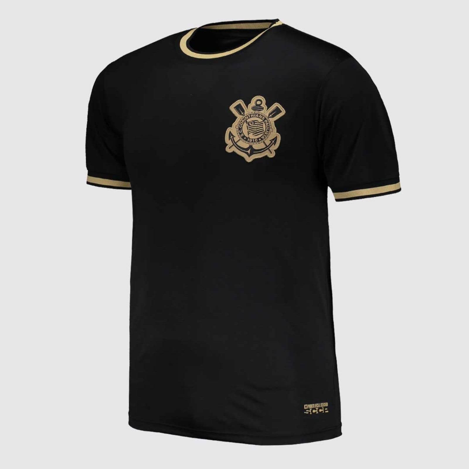 Vista 2 Camisa Corinthians Classic Preta e Dourada Coimbra preto