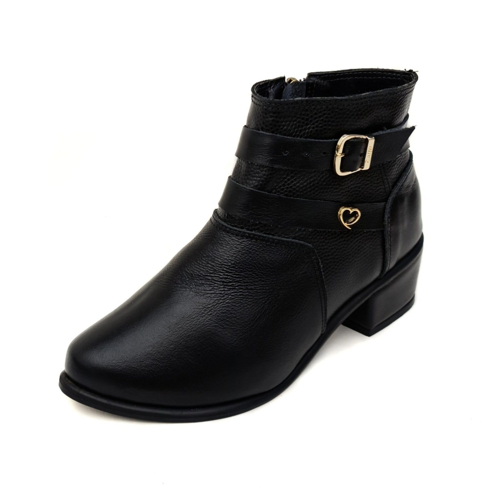 Bota Salto Bloco em Couro Stela Preta