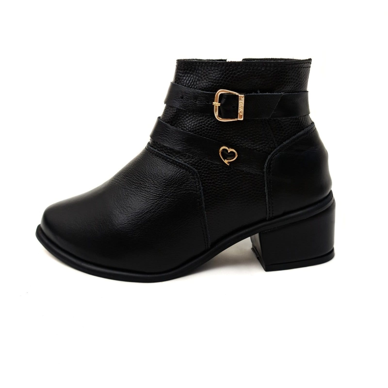 Vista 2 Bota Salto Bloco em Couro Stela Preta Amo Calçados preto