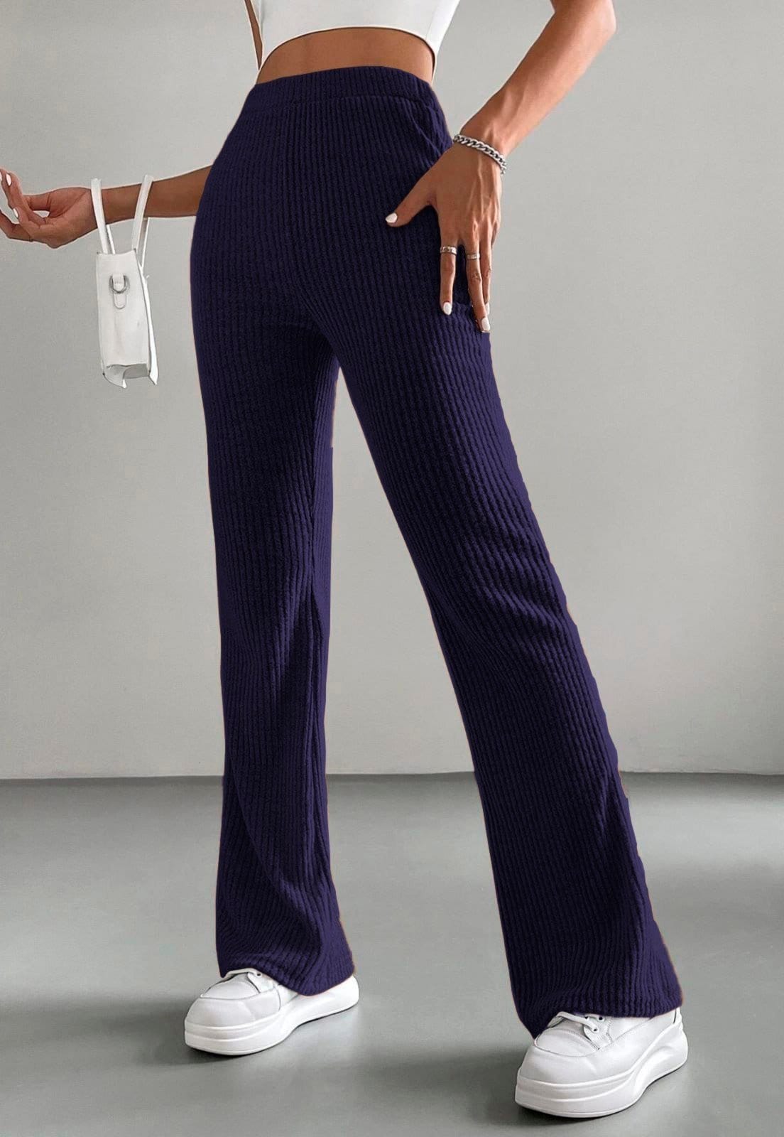 Vista 2 Calça Flare Vekyo Cotelê Veludo Grossa Cós Alto Cintura Alta VEKYO azul