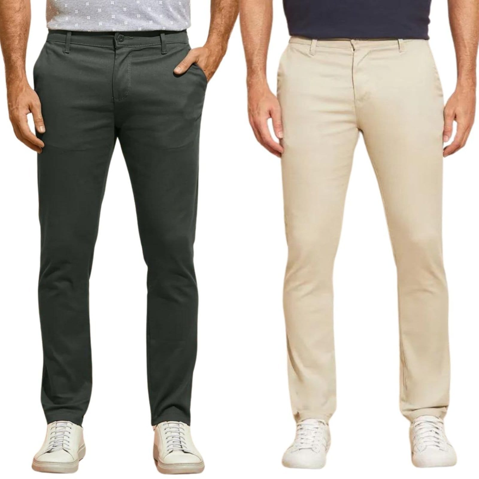 Kit 2 Calças Vih Triny de Sarja Chino Com Bolso Traseiro Embutido Alfaiataria Skinny Cinza e Areia