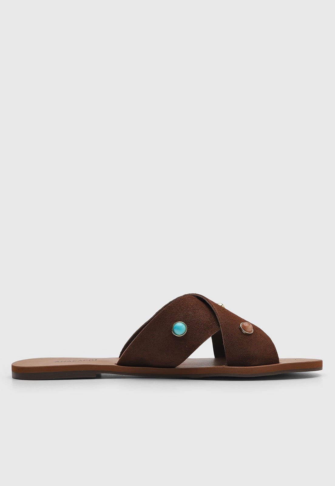 Vista 2 Rasteira Feminina Anacapri Tiras Cruzadas Pedrarias Anacapri marrom