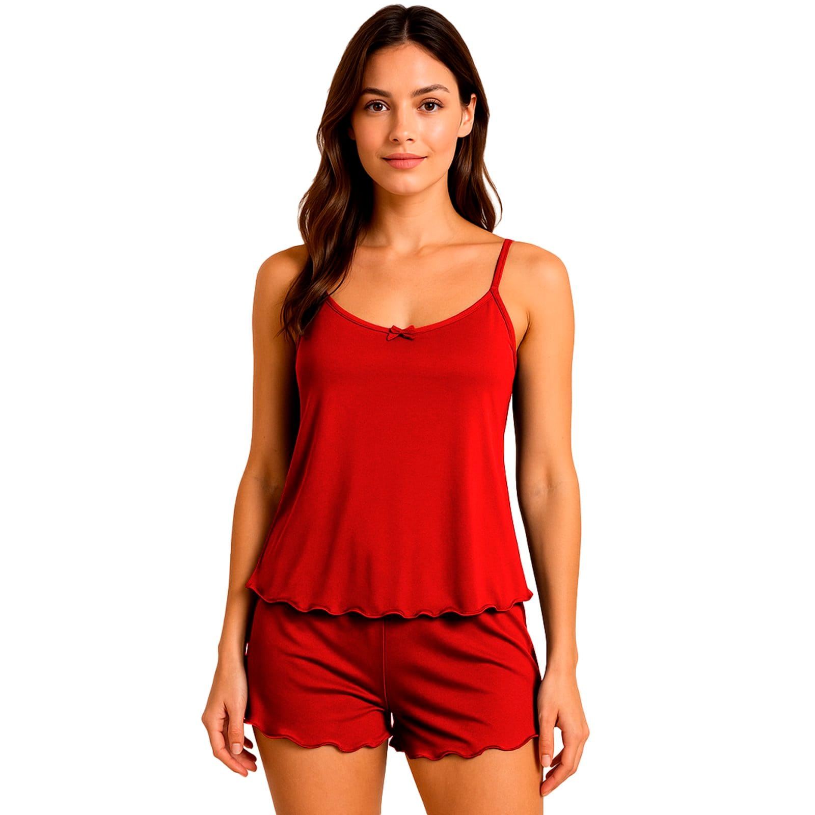 Vista 2 Baby Doll Gabi Lingerie Feminino e Elegante Poliamida Fresco para Uso Diário Pijama Cereja Gabi Lingerie vermelho