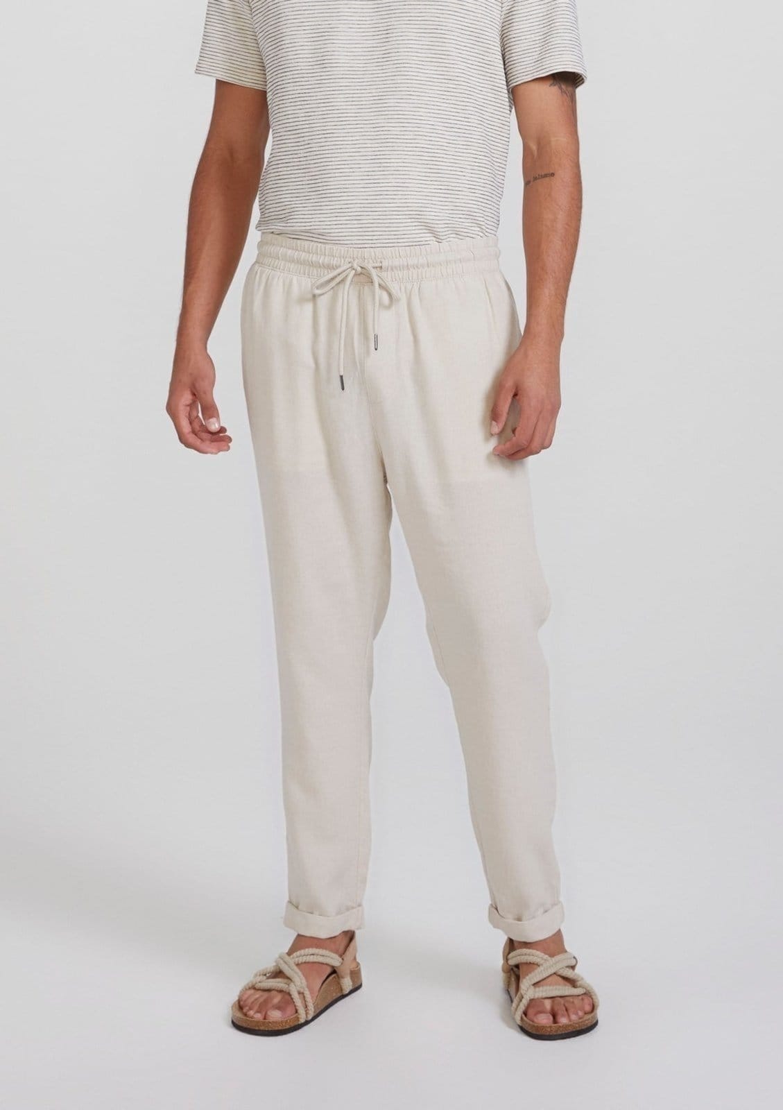 Calça Masculina Em Linho Com Cadarço