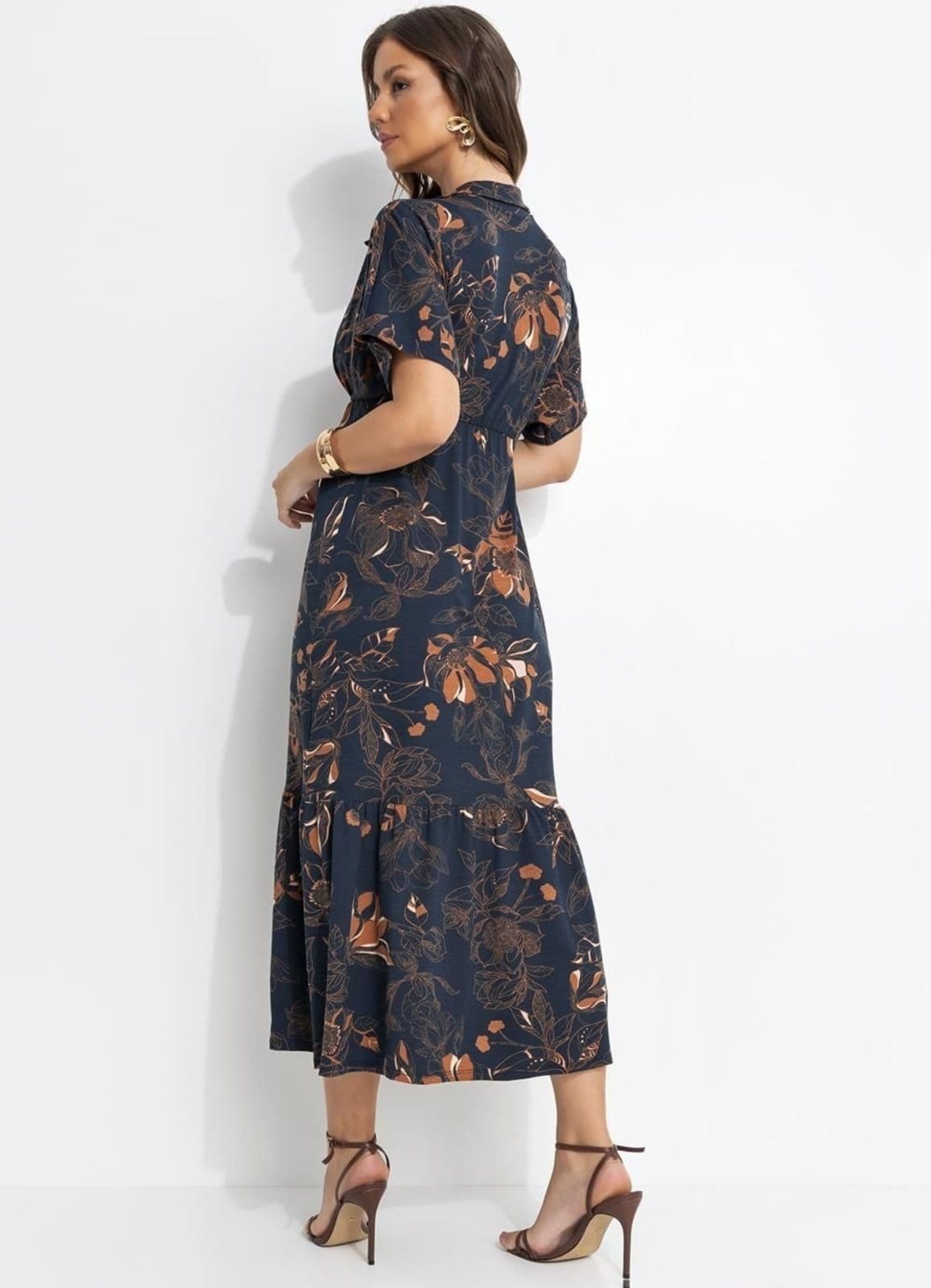 Vista 2 Vestido Malha De Viscose Floral Artístico Colorido Quintess azul