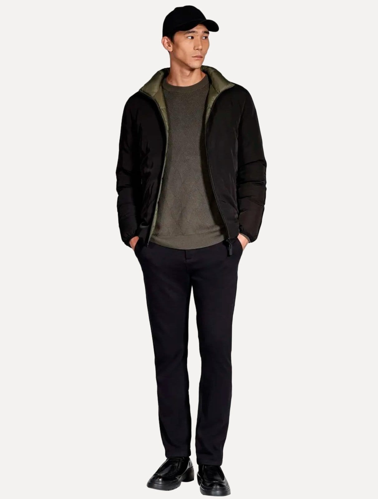 Jaqueta Aramis Masculina Nylon Dupla Face Green Puffer Preta