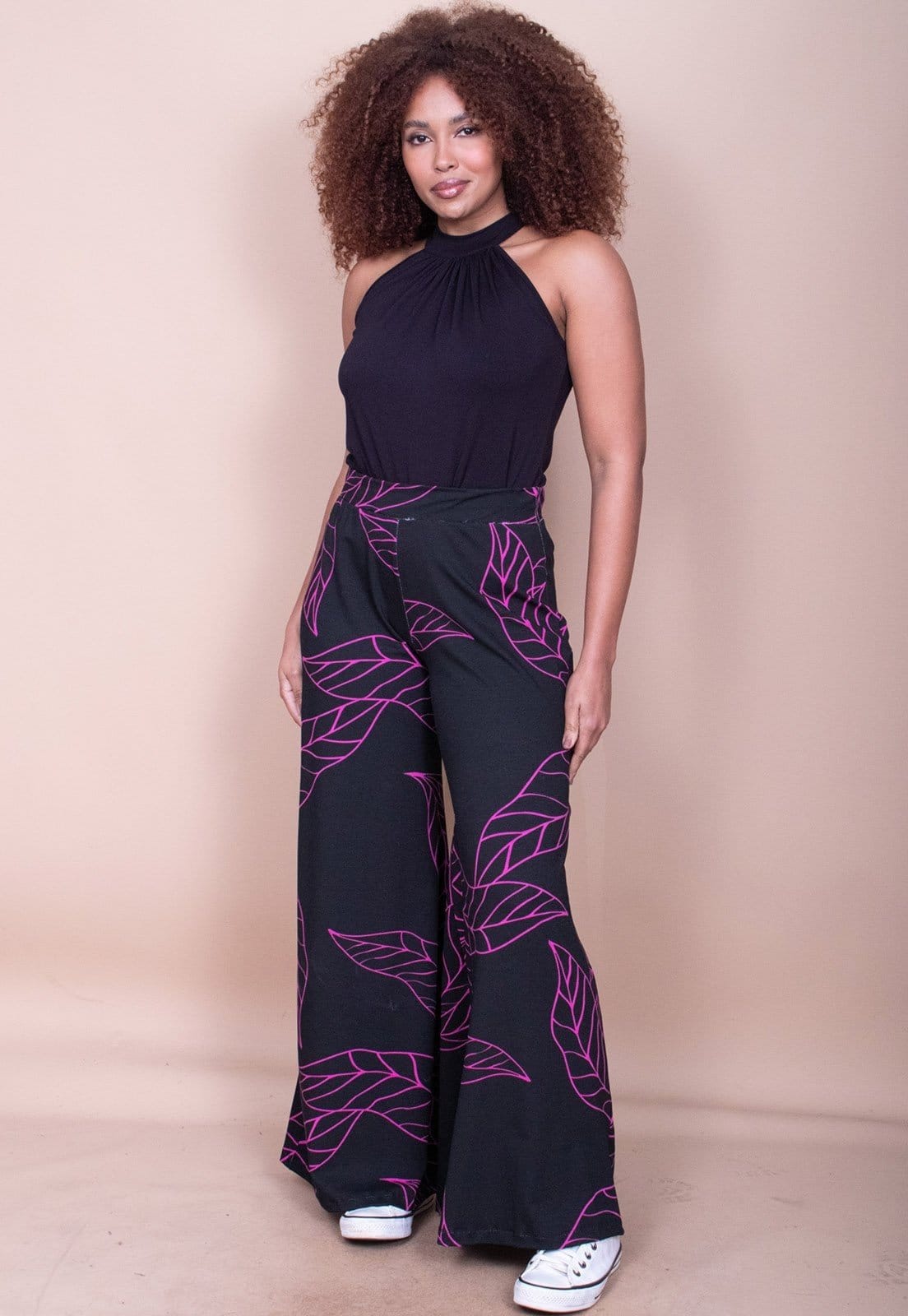 Calça Cabanafree Pantalona Granja Malha Estampa Antúrios