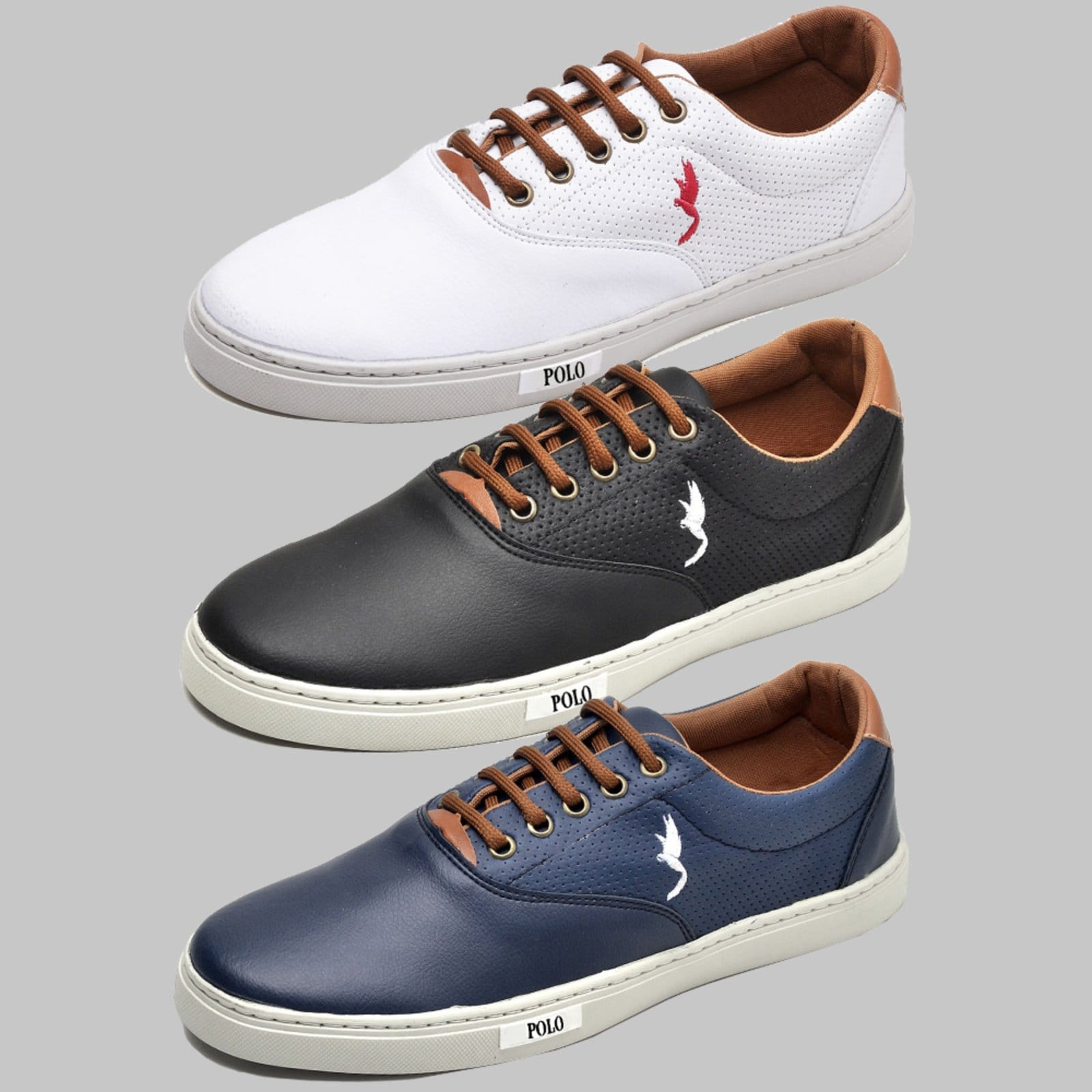 Kit 3 Pares Sapatênis Masculino Casual Polo Preto/Azul Marinho