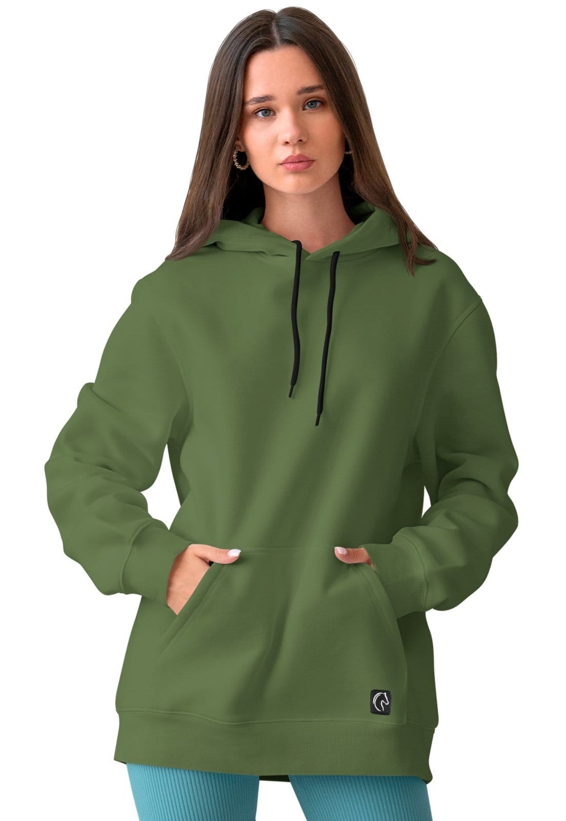 Vista 2 Blusa De Frio Feminina W2 Moletom Liso Com Capuz e Bolso Canguru Felpado Verde Militar W2 STORE azul/azul marinho/bege/branco/cinza/preto/rosa/verde militar verde