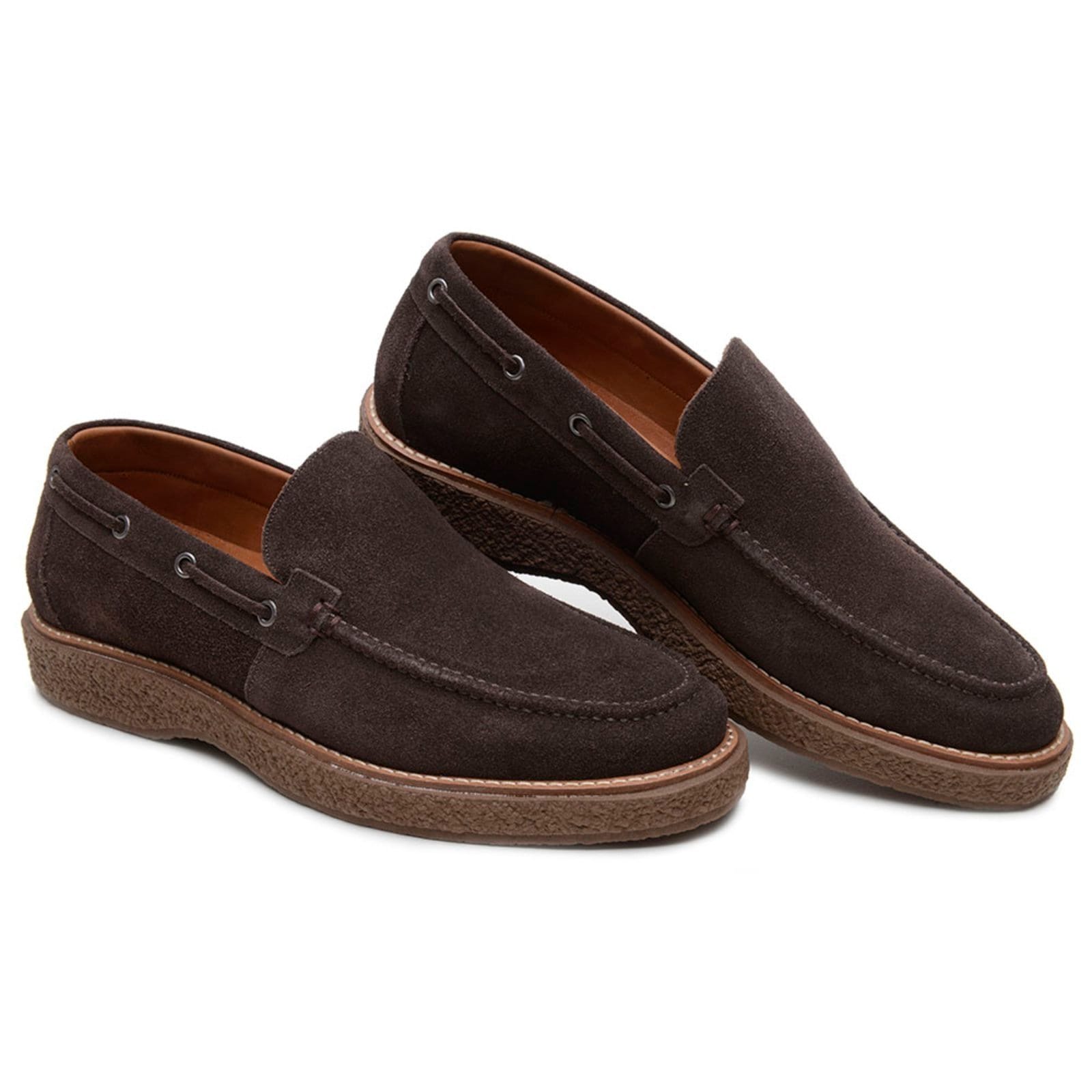 Vista principal Sapato Casual Masculino Anna Andrade Slip On Dockside Em Couro Sofisticado Camurça Conforto Anna Andrade café
