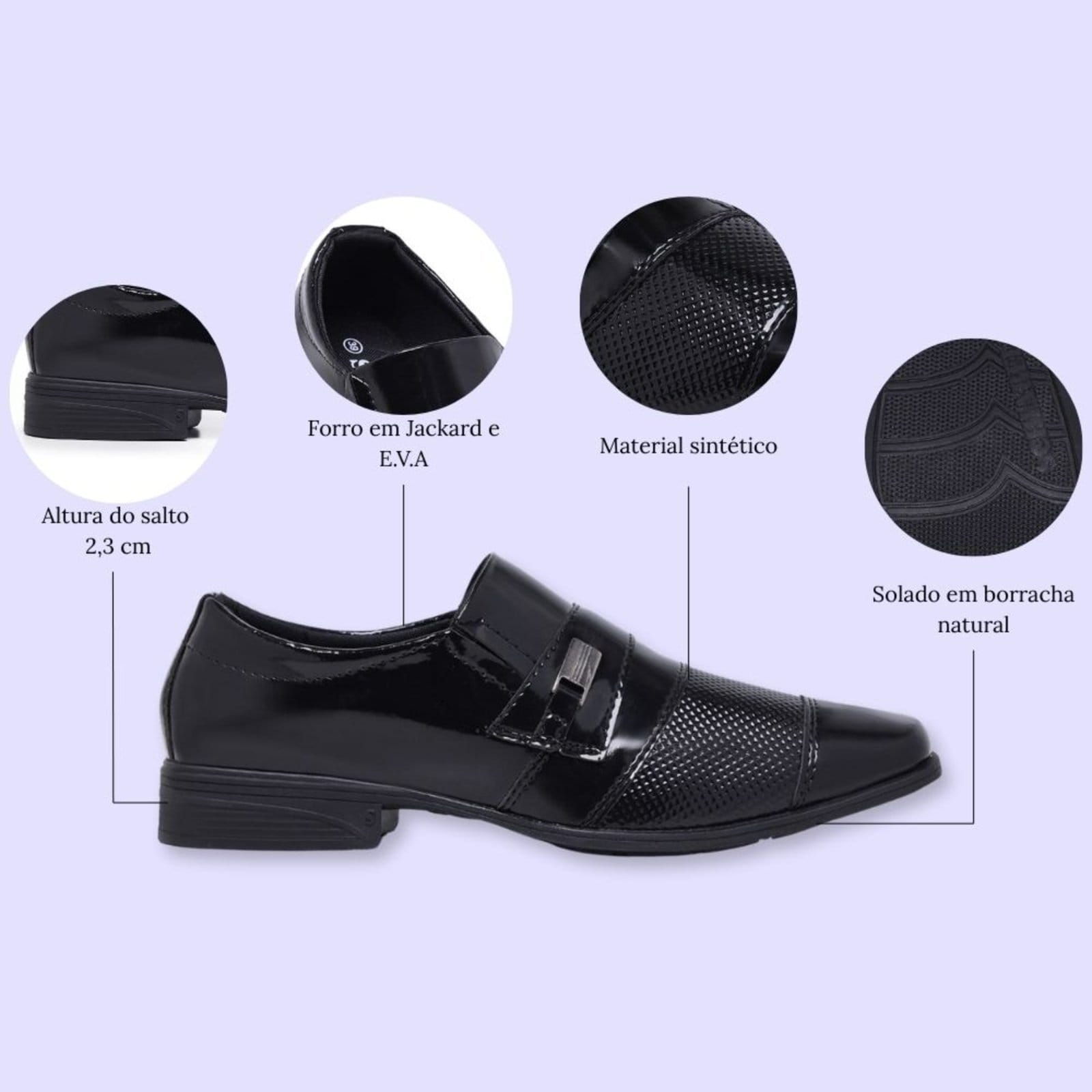 Vista 2 Kit Sapato Masculino Social Verniz + Cinto + Carteira Sem Cadarço Casamento Festa Trabalho 834 Verniz Schiareli preto