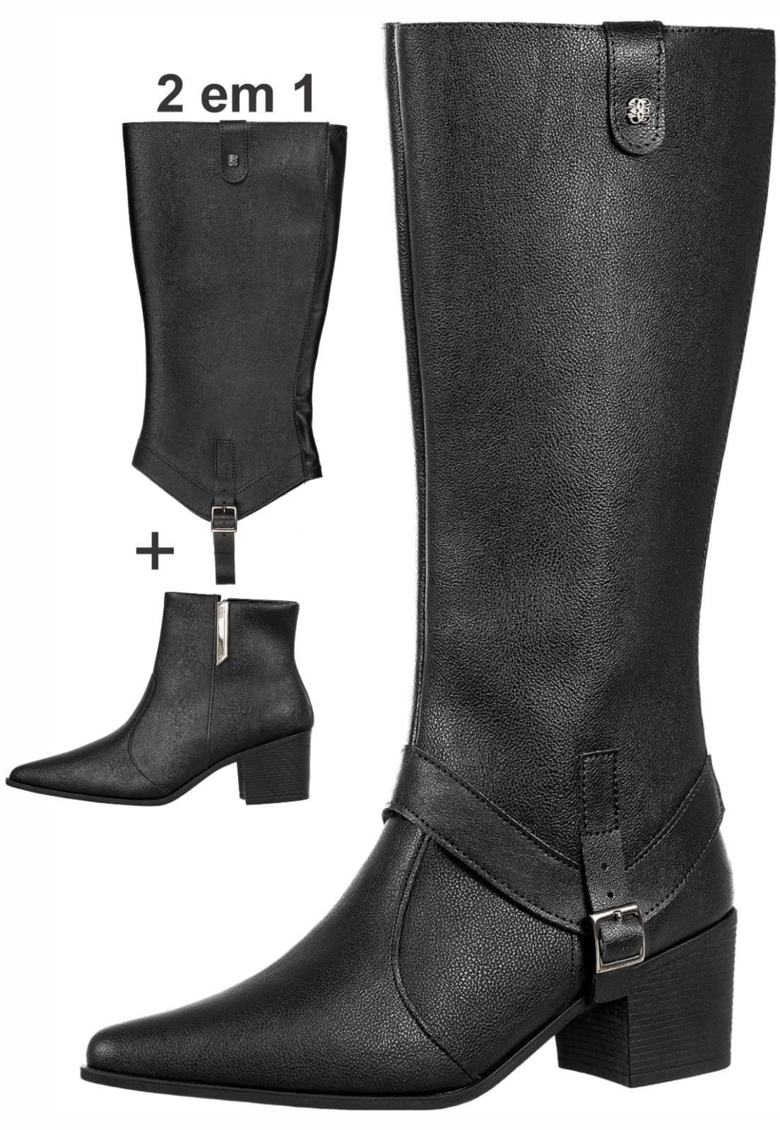 Vista 2 Bota 2 Em 1 Cano Removível Use Longo Ou Curto Bico Fino Gigil preto