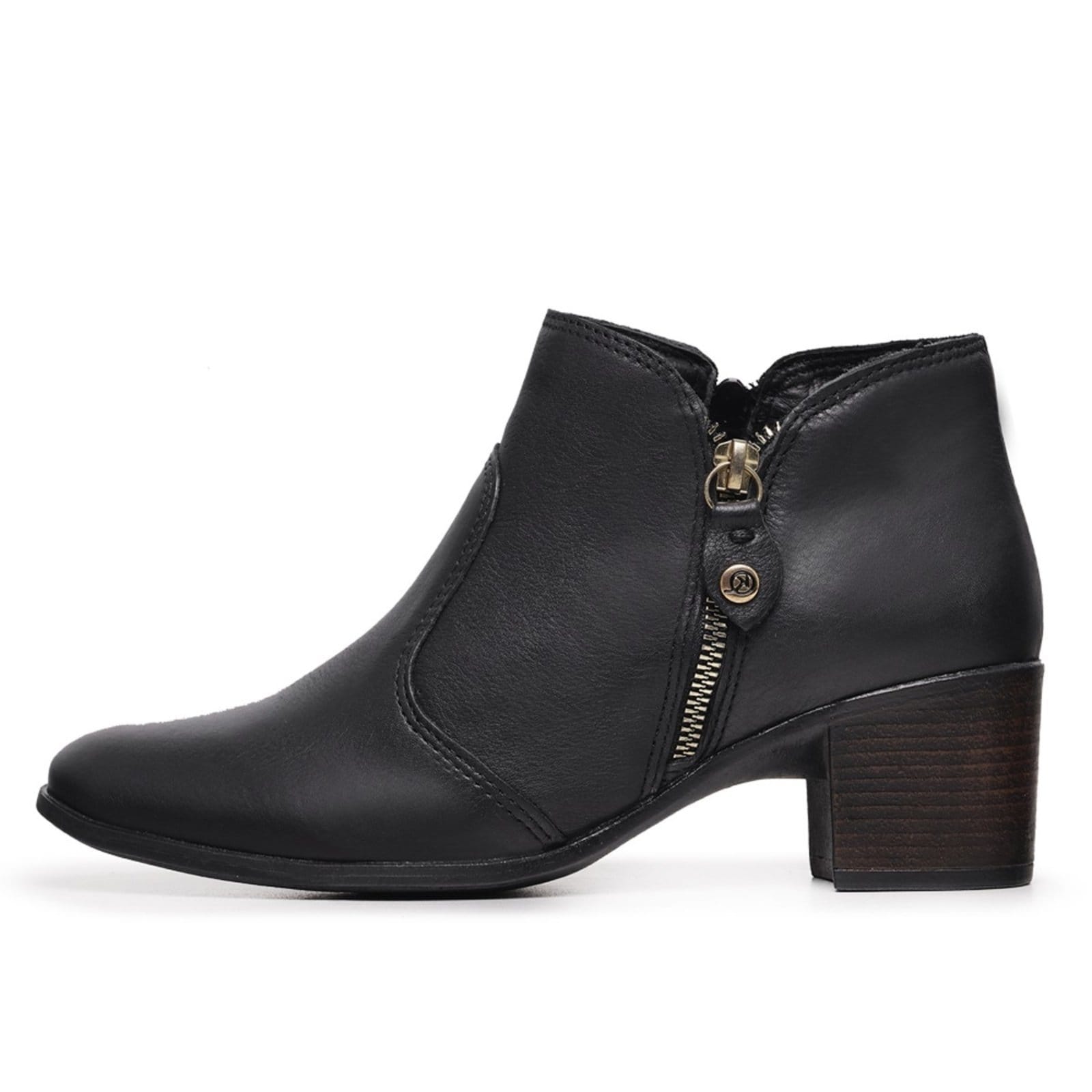 Vista 2 Bota Feminina Cano Baixo de Couro, Bico Arredondado Mod.0205 Mister Couros preto