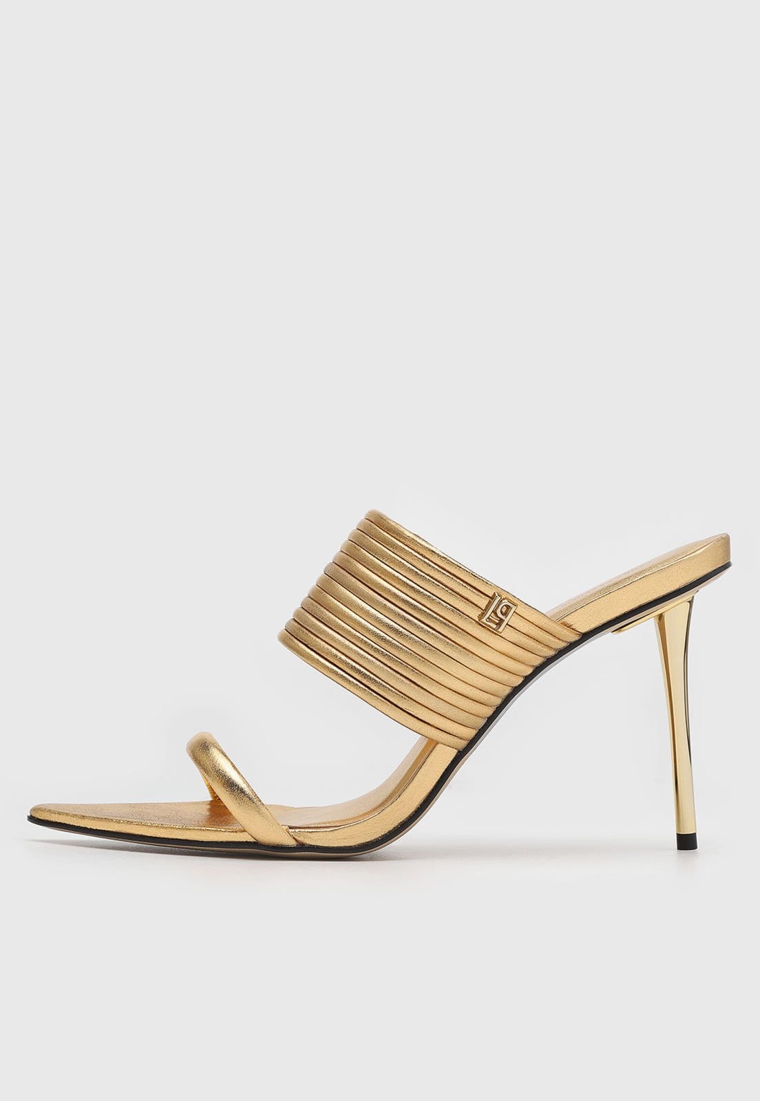 Vista principal Sandália Feminina Lança Perfume Salto Alto Metalizado Dourada Lança Perfume dourado