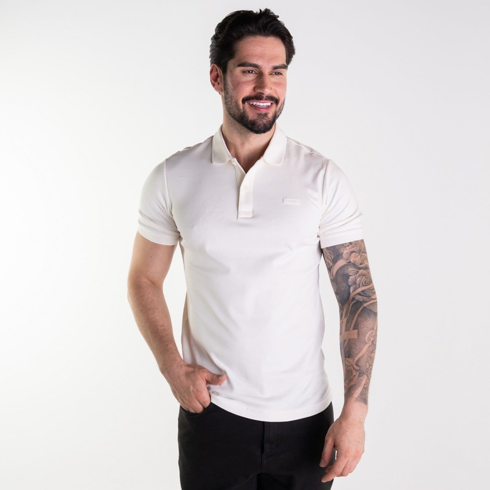 Camisa Polo Calvin Klein Smooth Cotton Off-White