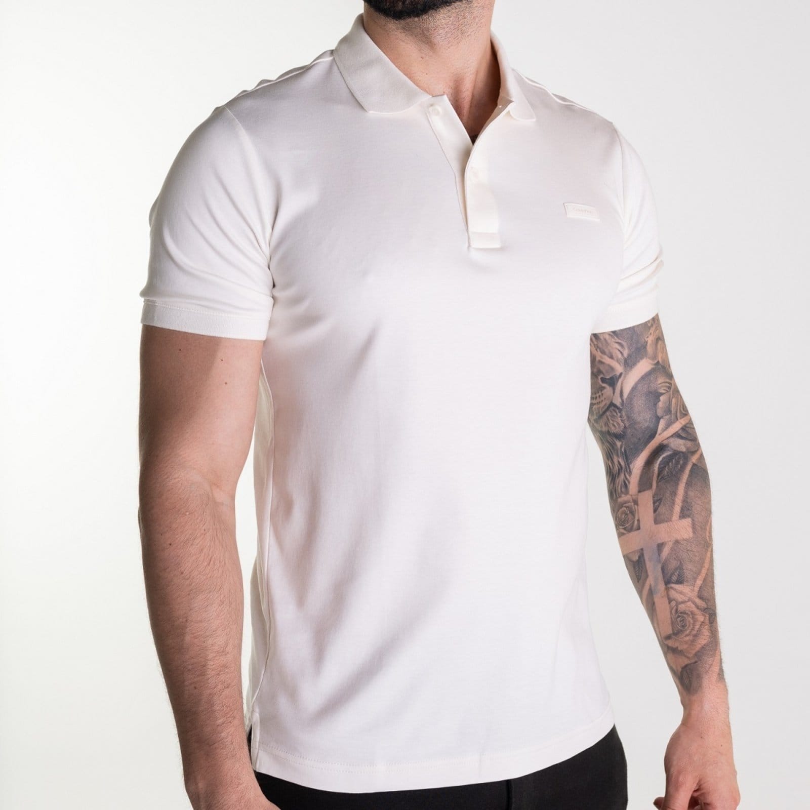 Vista 2 Camisa Polo Calvin Klein Smooth Cotton Off-White Calvin Klein off-white white