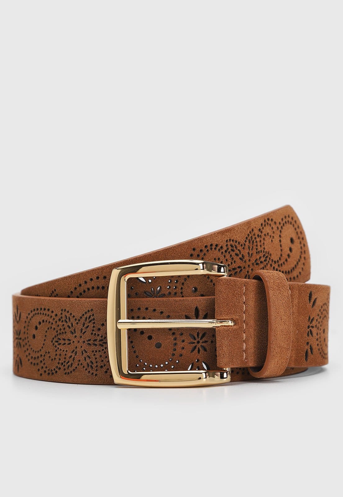 Cinto Feminino Luiza Barcelos Vazado Camurça Caramelo