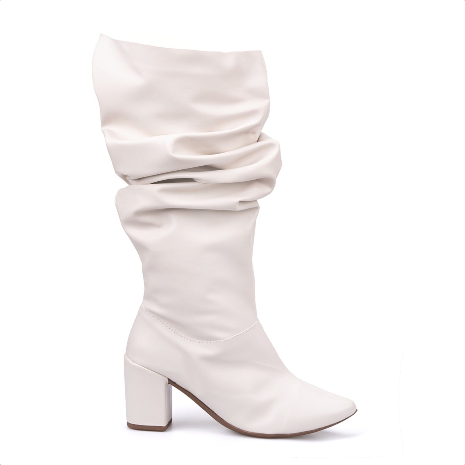 Vista 2 Bota Feminina Slouchy Domidona Bico Fino Salto Grosso Elegante Off White Domidona off-white white