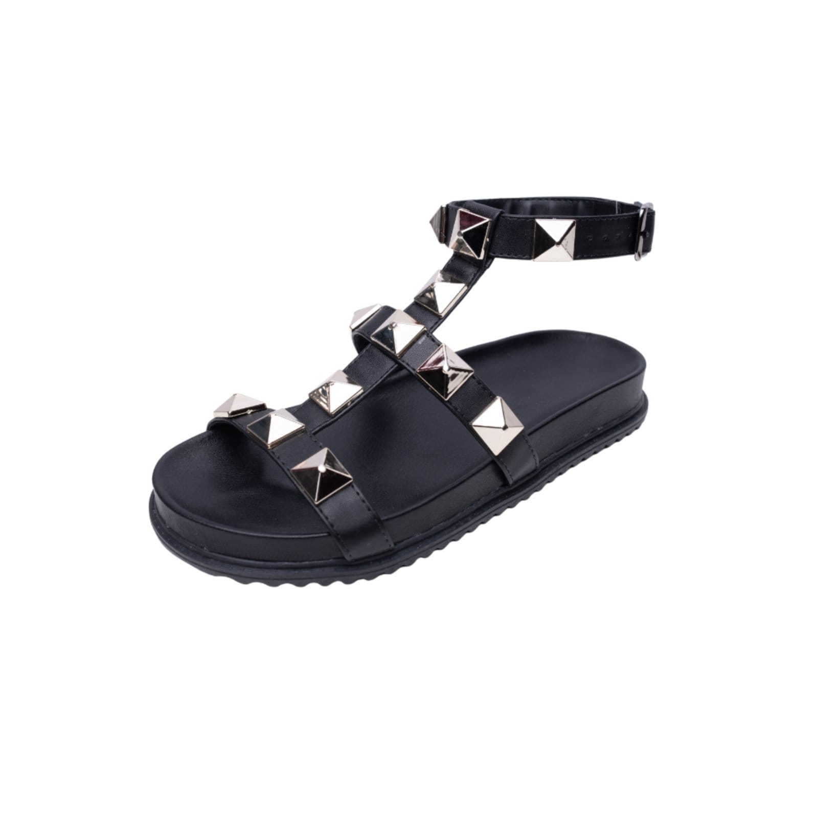 Sandalia Papete Rasteira Feminina Preta Piramide