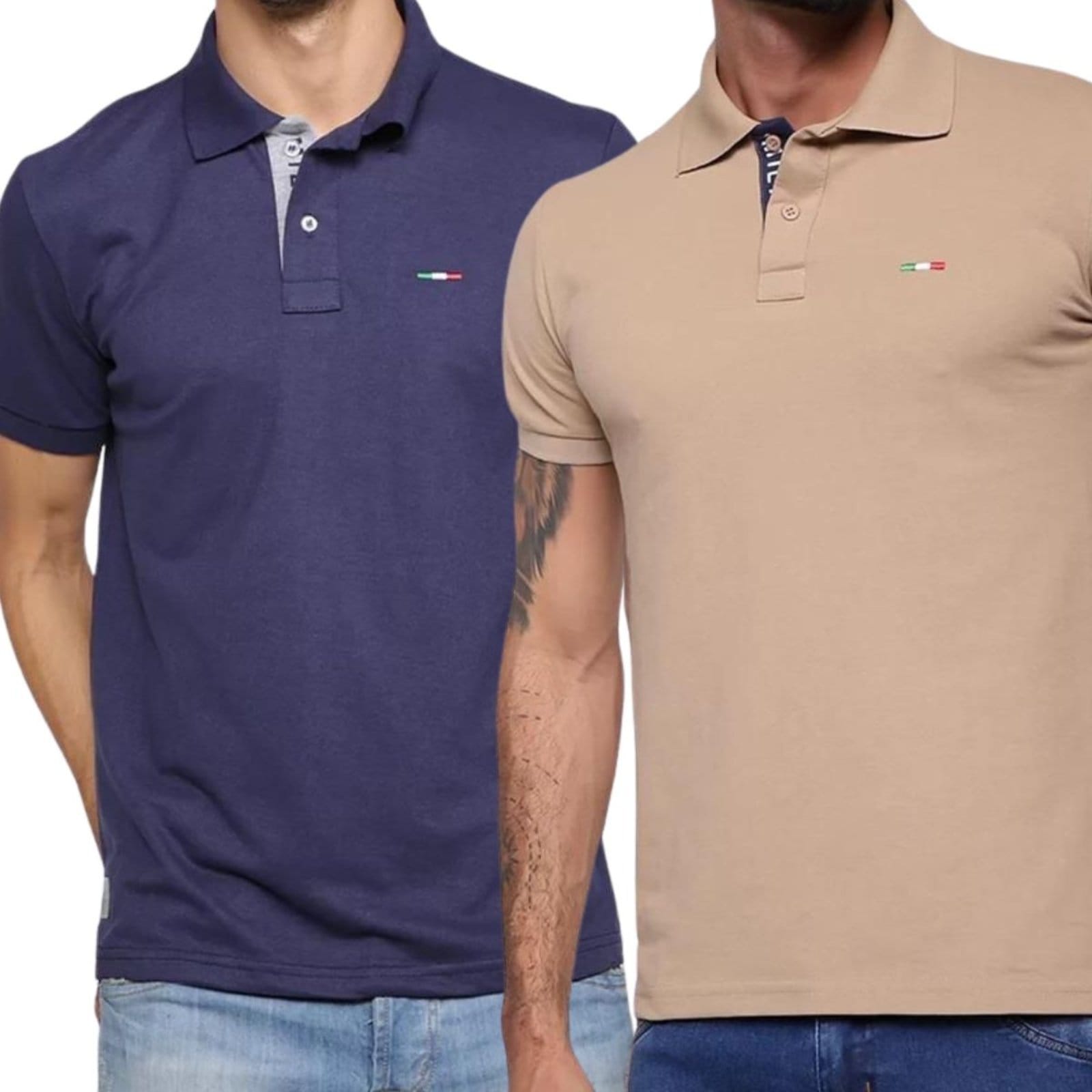 Kit 2 Polos Masculina Básicas FMF Piquet no Estilo Tommy Bordado Itália Marinho Bege