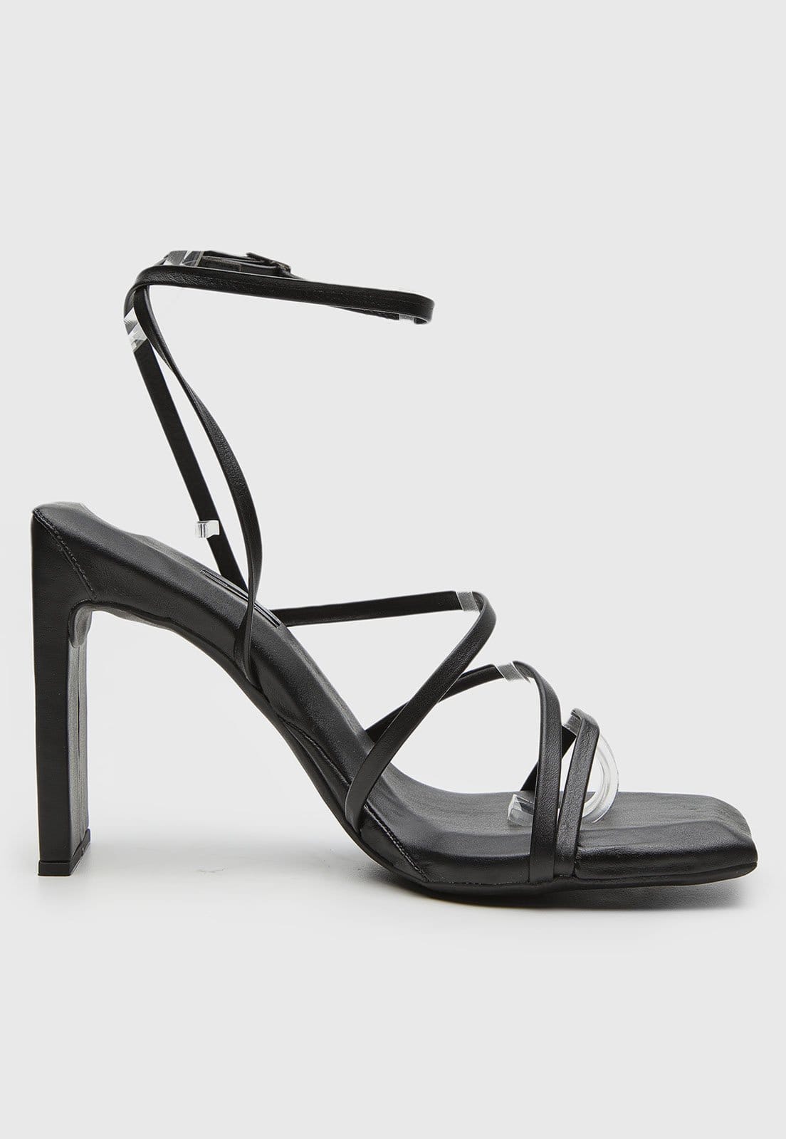 Vista 2 Sandália Feminina Santa Lolla Salto Médio Tiras Vinil Preta Santa Lolla preto