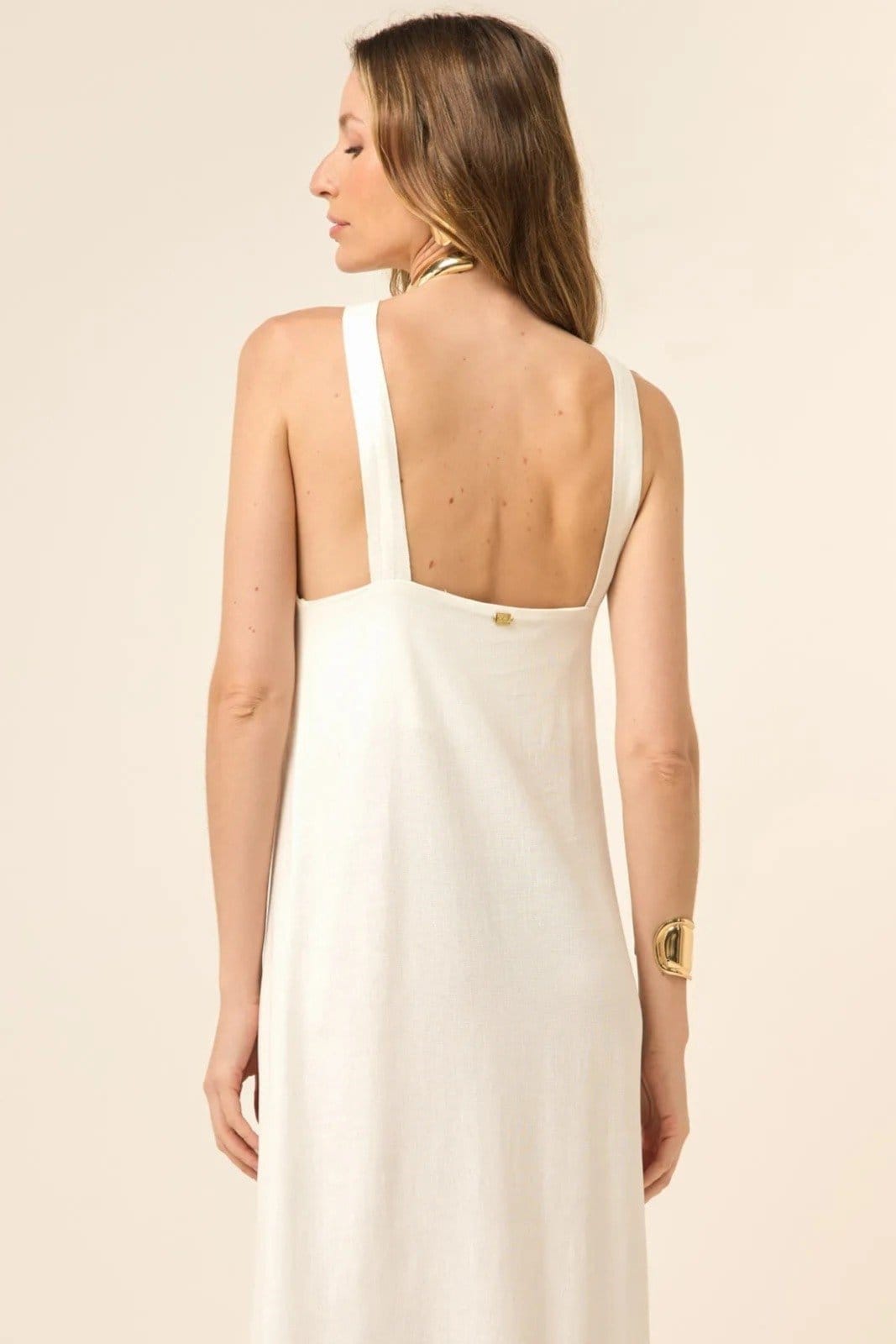 Vista 2 Vestido Midi Com Alças Cruzadas Na Frente Ane - OffWhite VIC BRAND branco offwhite