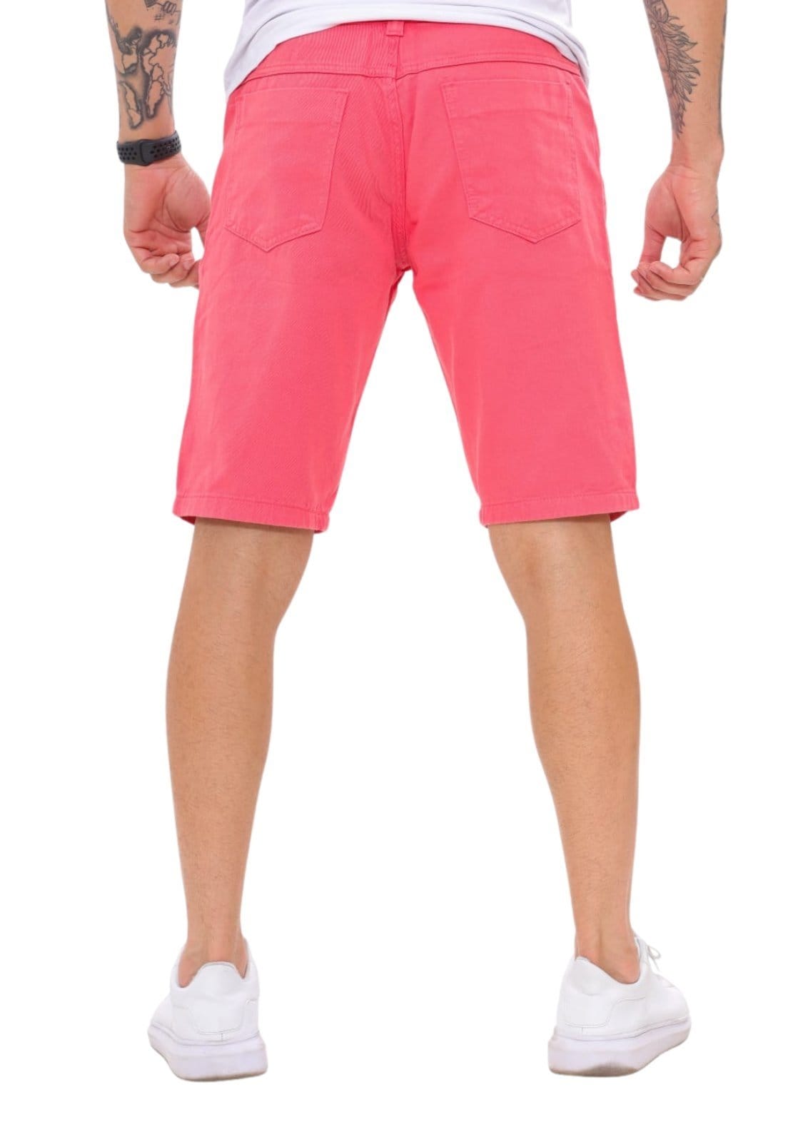 Vista 2 Bermuda Moda Masculina Coral lisa Premium Jeans Loka rosa coral