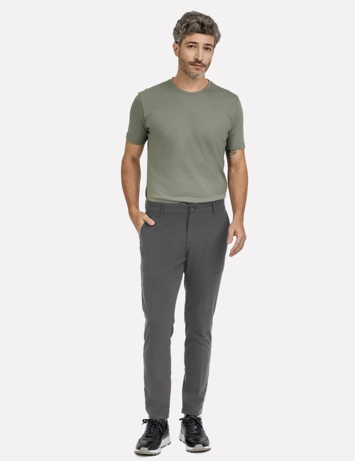 Vista 2 Calça K&J Black Masculina Slim Alfaiataria Elastano Chumbo King E Joe cinza black