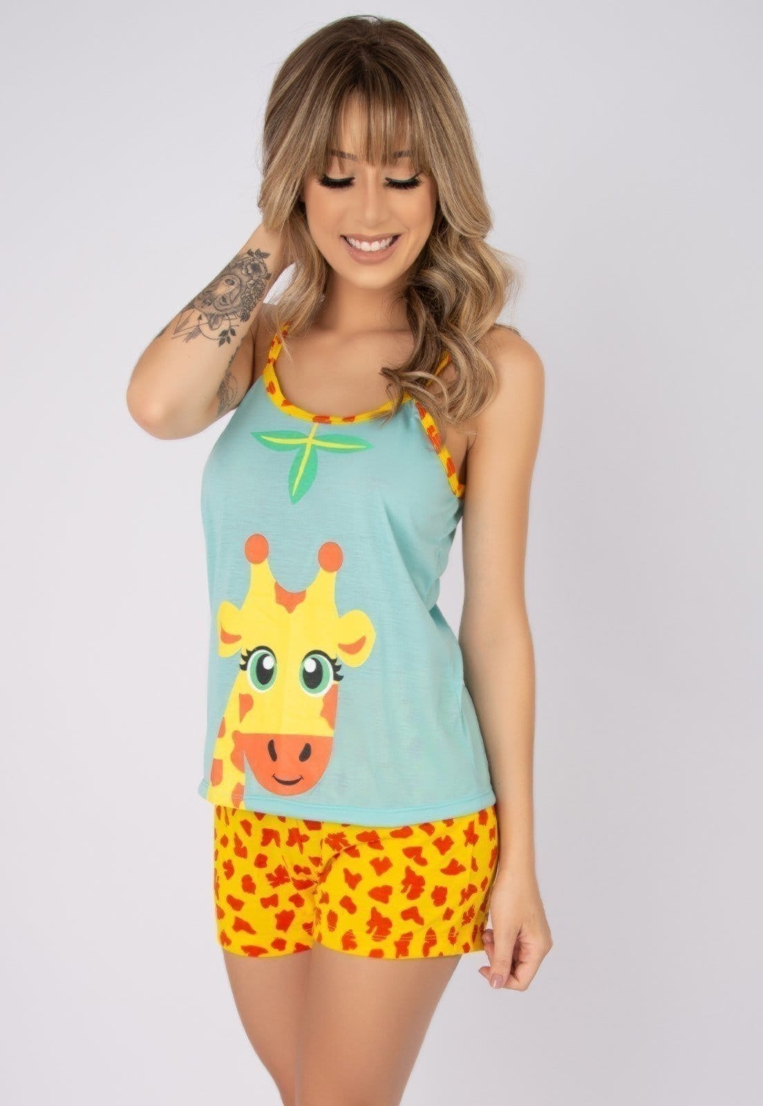 Baby Doll Serra e Mar Modas Pijama Curto Verão Girafa Claro