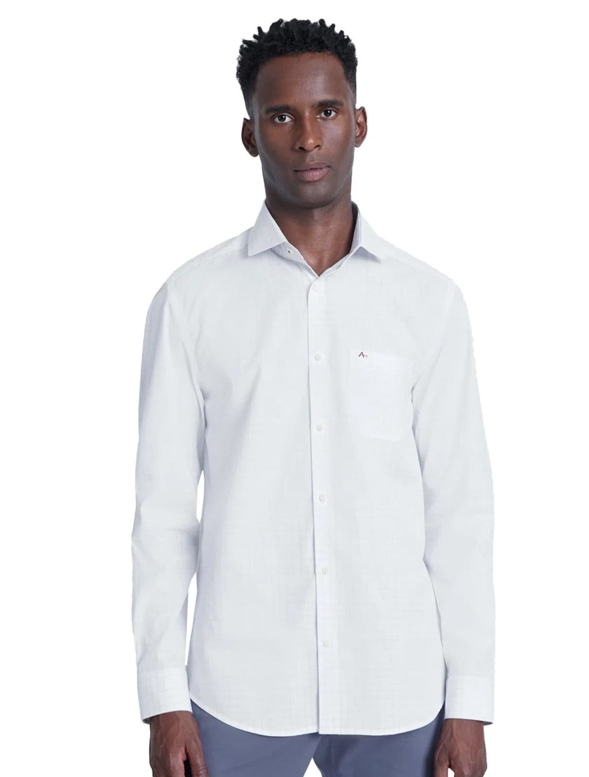 Camisa Aramis Masculina Regular Tricoline Xadrez Branca