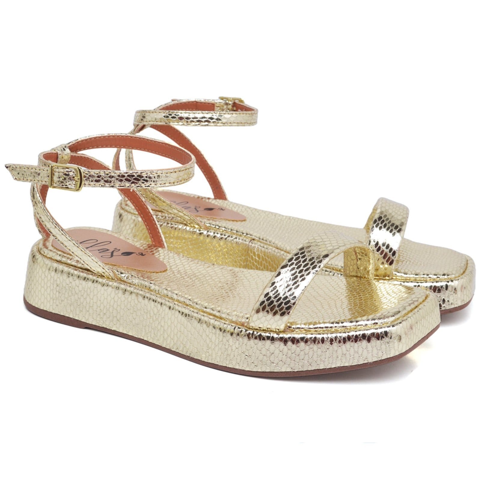 Sandália Flat Feminino Cristal Ouro Light Ella's