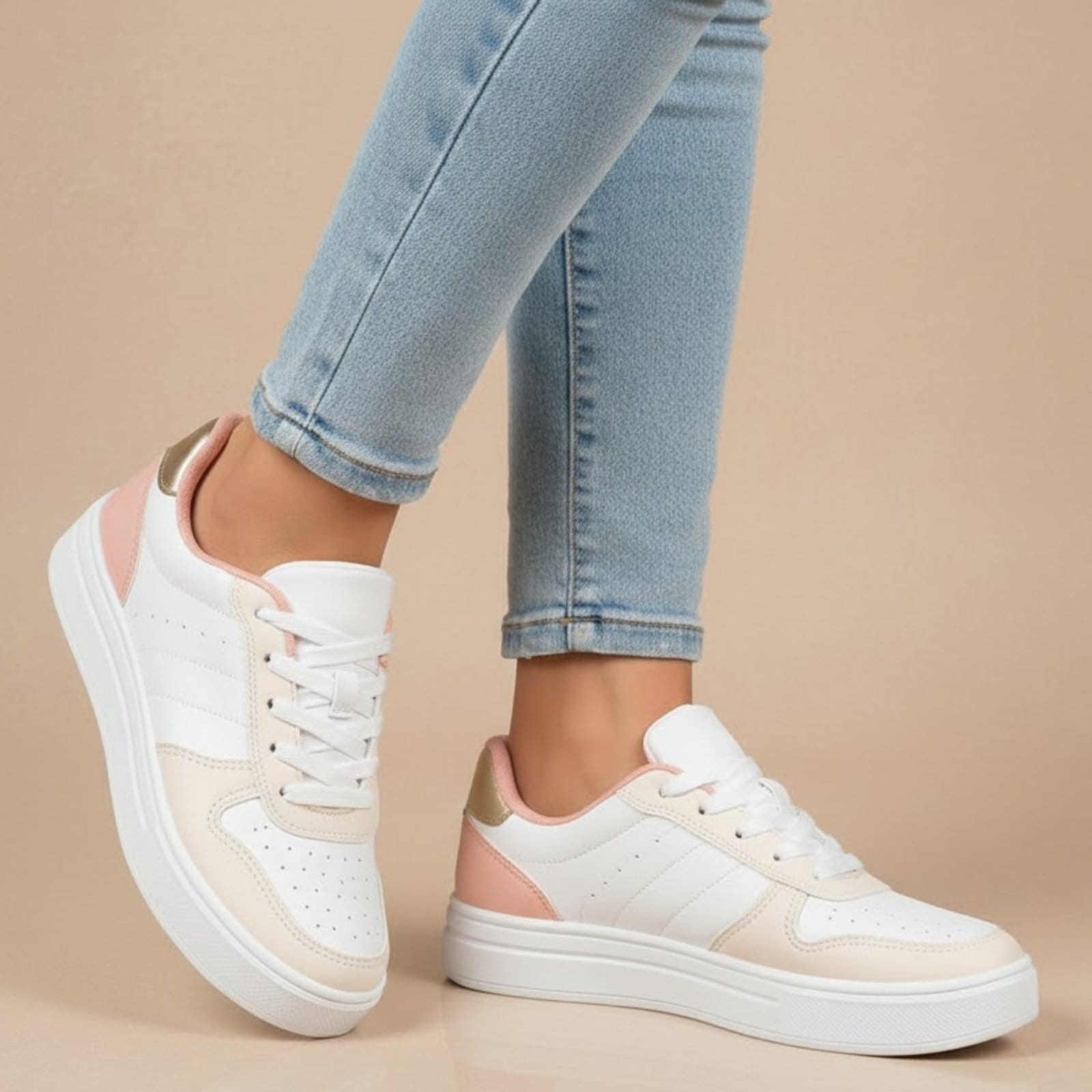 Vista 2 Tênis Sneakers Feminino Cano Baixo Kit Com Papete Rose Feminina Sandália Versátil Sapatofran branco/rosa rose