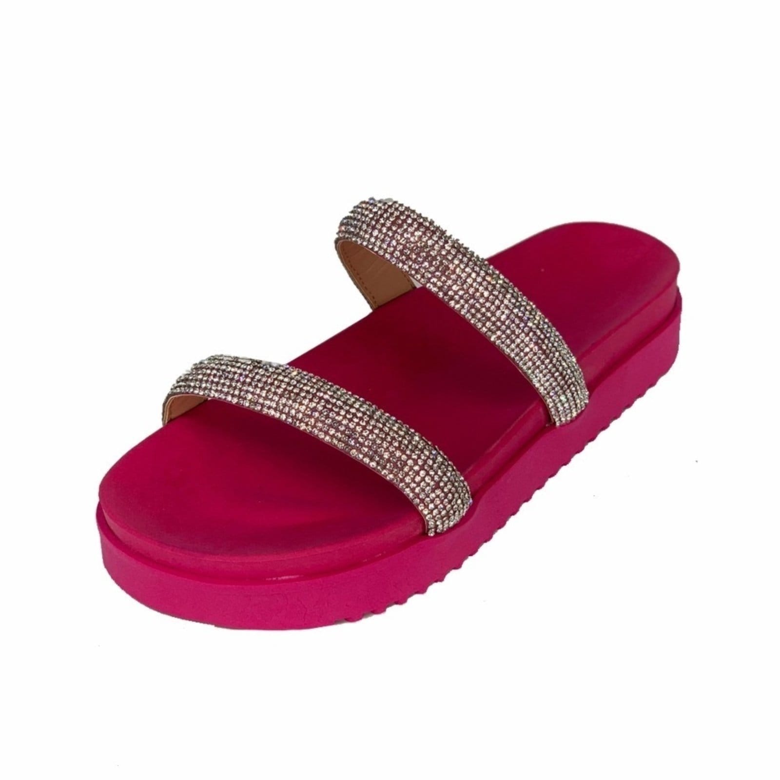 Vista 2 Sandália Feminina Papete Rasteira Strass Napa Lançamento Flor da Pele pink