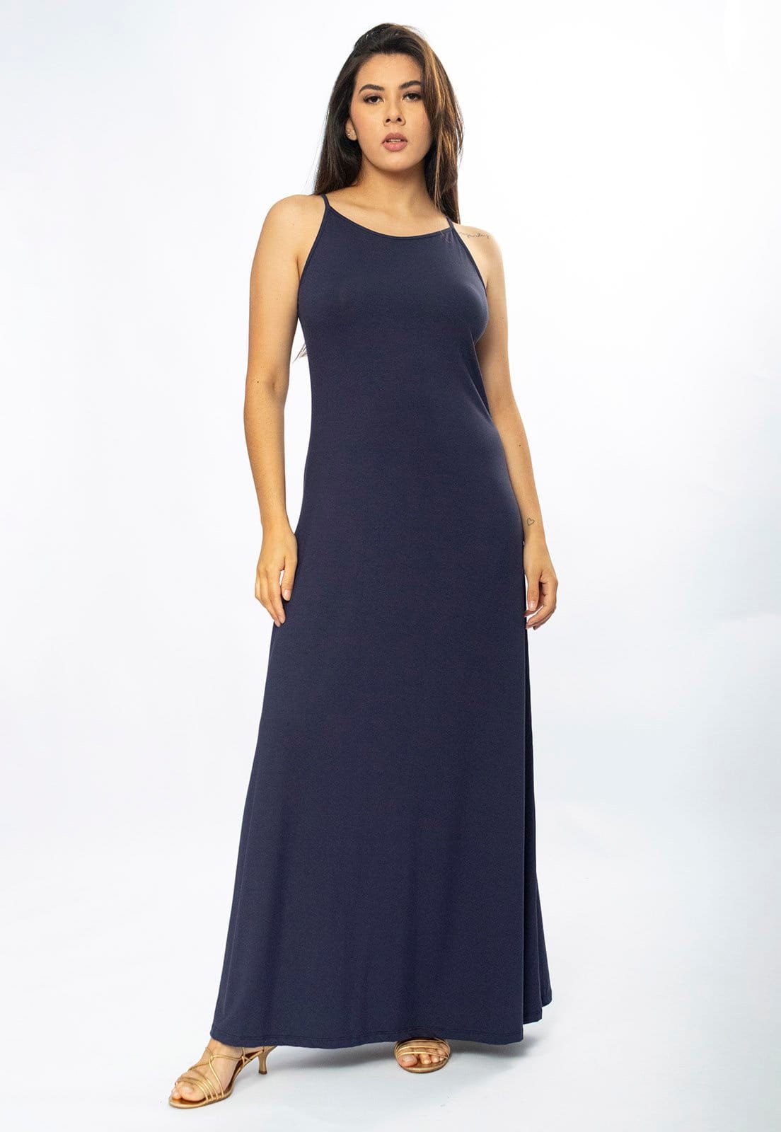 Vestido Longo Amazônia Vital Malha Trapézio Estampa