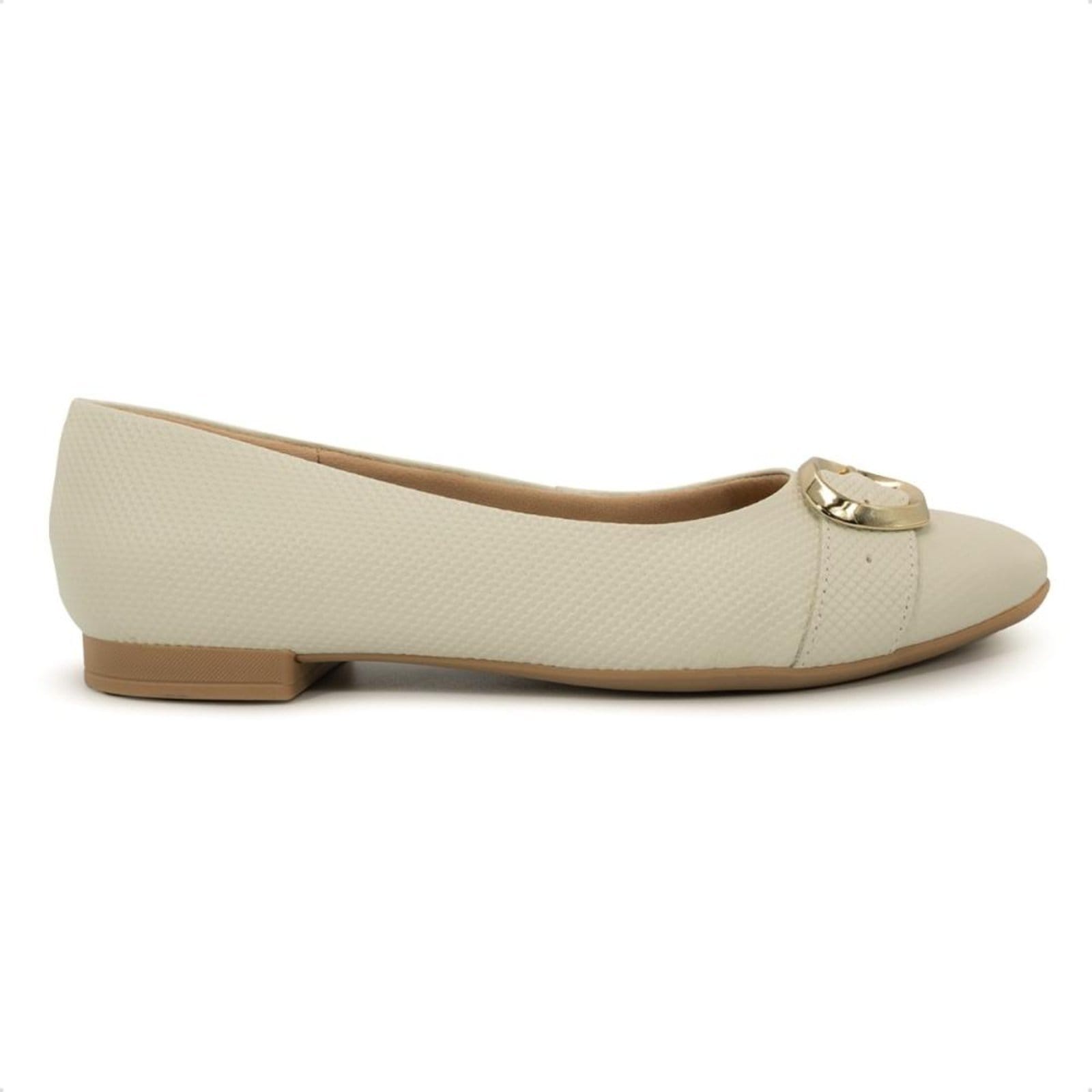 Sapatilha Usaflex Feminina Couro Salto Rasteiro UD10002 Off-white