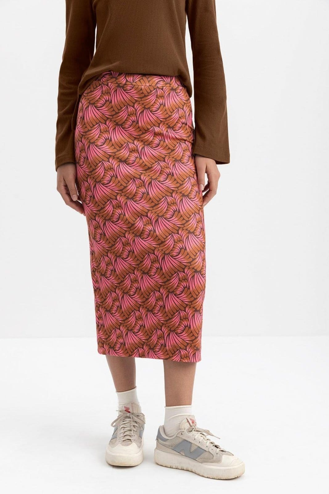 Vista 2 Saia Feminina Midi Em Cotton Essendi Essendi marrom