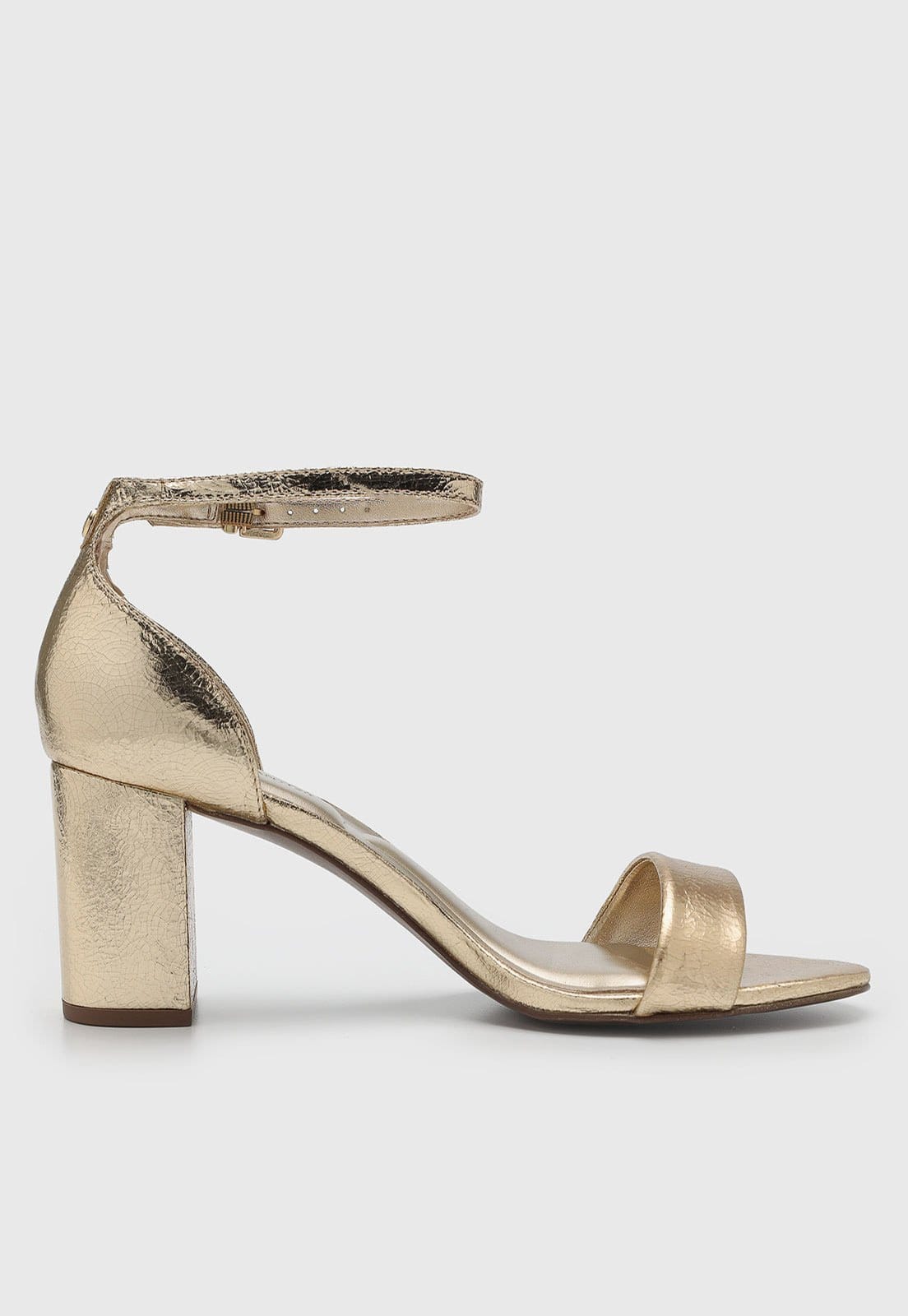 Vista 2 Sandália Feminina Loucos e Santos Salto Bloco Dourada Loucos e Santos dourado