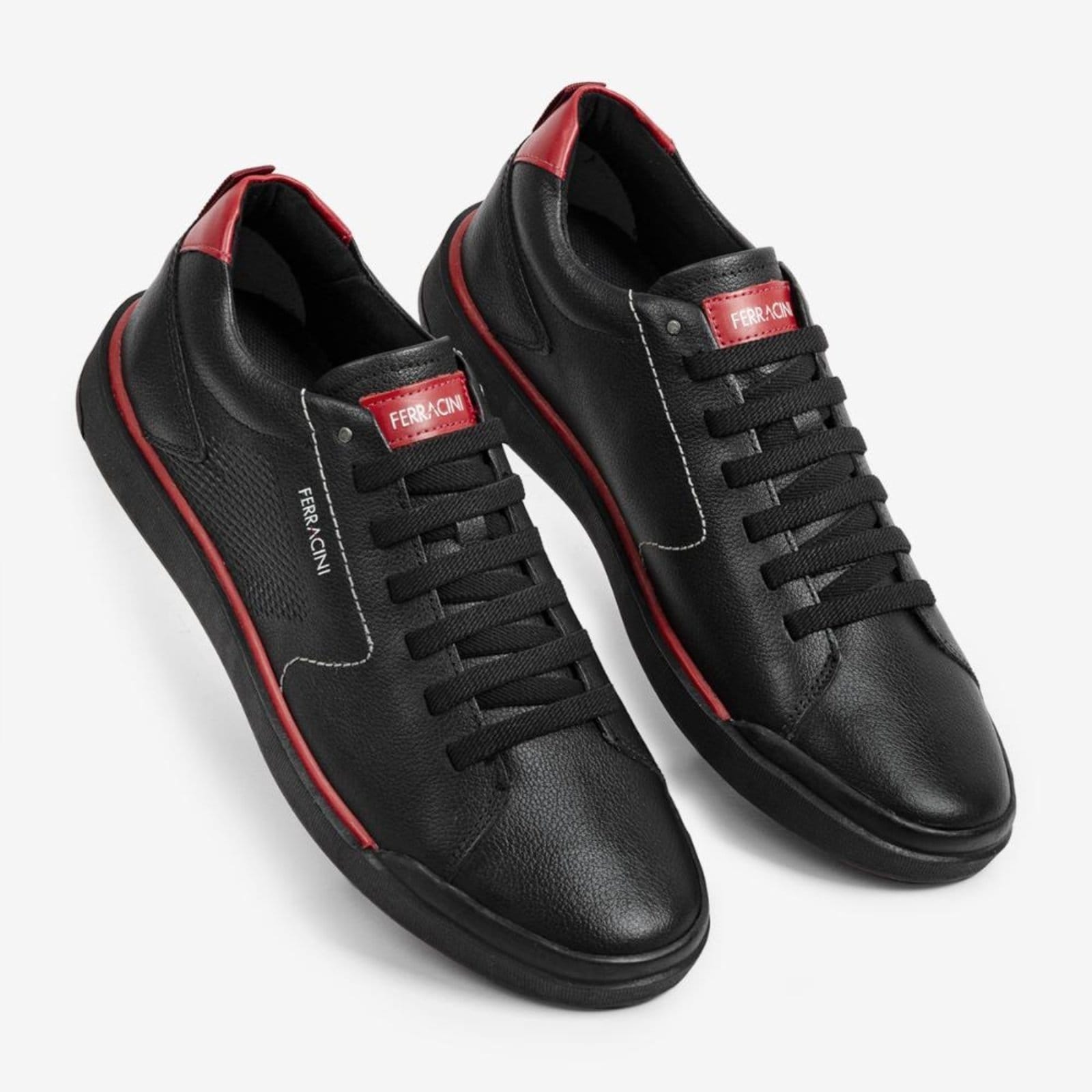 Vista 2 Sapatênis Masculino Couro Legítimo Ferracini Esportivo Star Sola Vermelha 1055B FERRACINI preto
