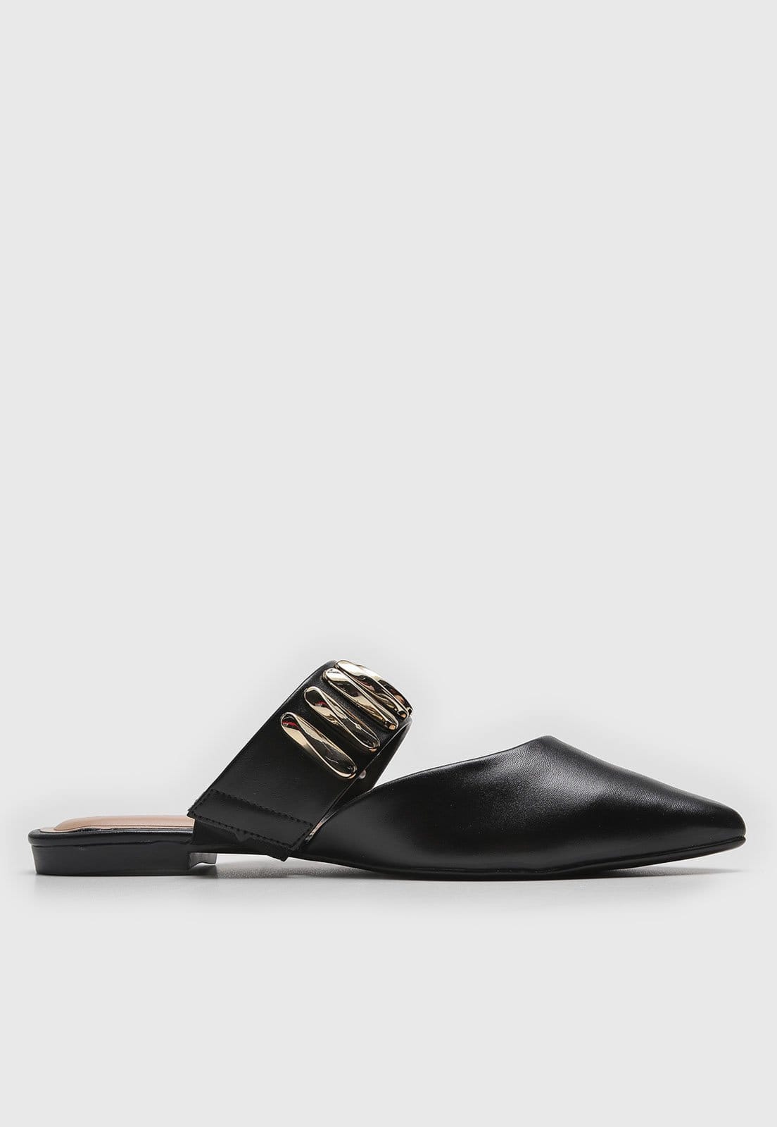 Vista 2 Sapatilha Feminina Via Uno Bico Fino Detalhe Metálico Preta VIA UNO preto