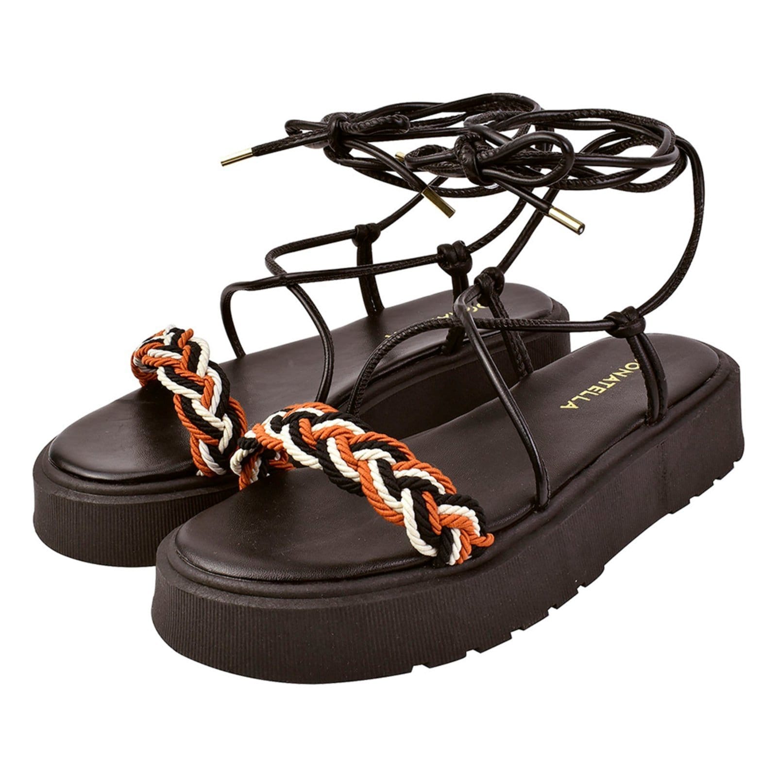 Sandália Feminina Chinelo Plataforma Donatella Shoes Corda Colorida Amarrar Gladiadora