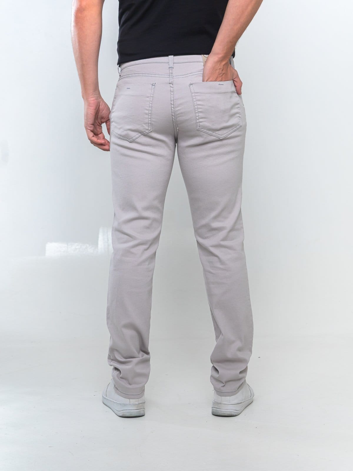 Vista 2 Calça Sarja Masculina - Tempo Habil Casual e Elegante 5 Estilo cinza/prata