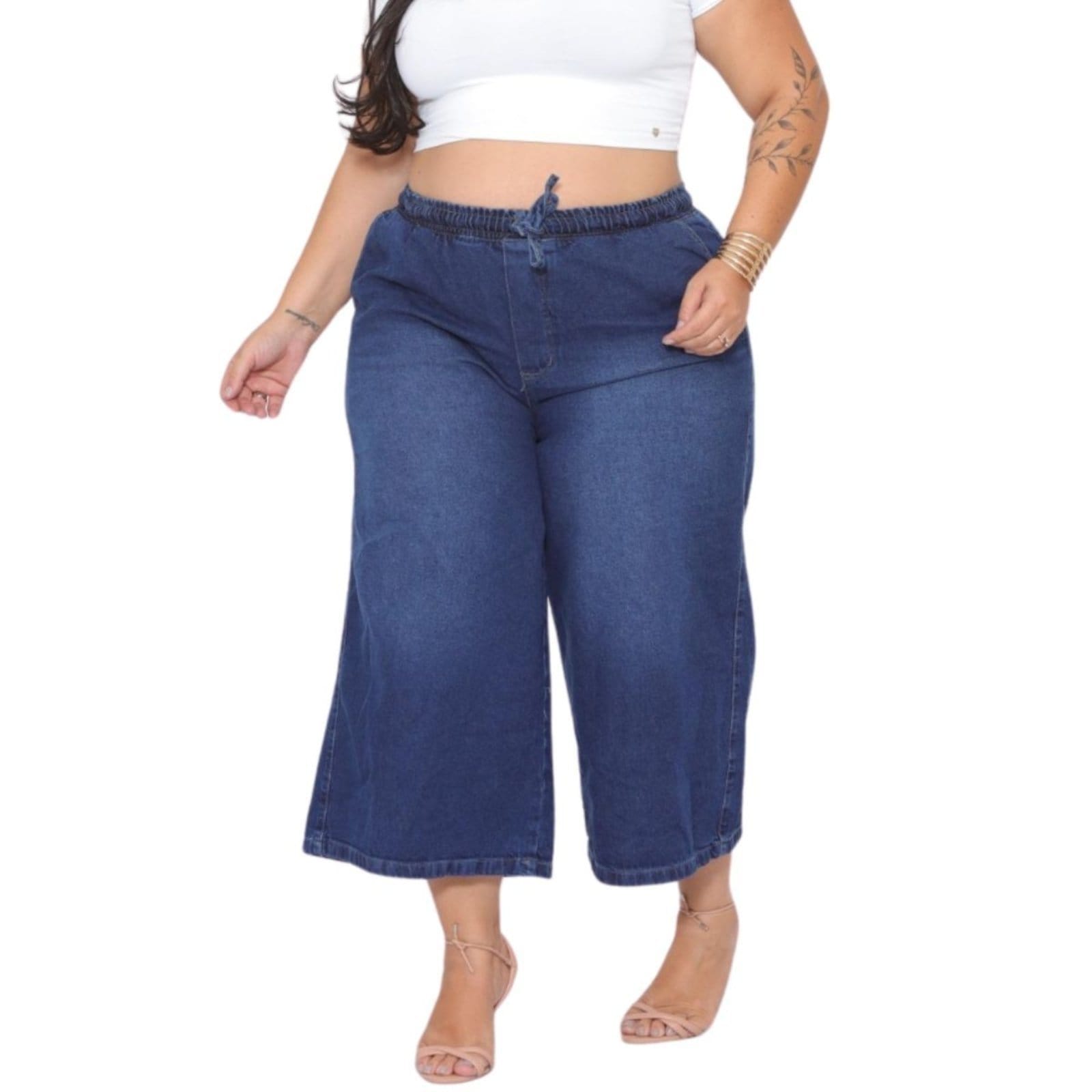 Vista 2 Calça Curta Feminina Pantacourt Plus Size Jeans Loka azul