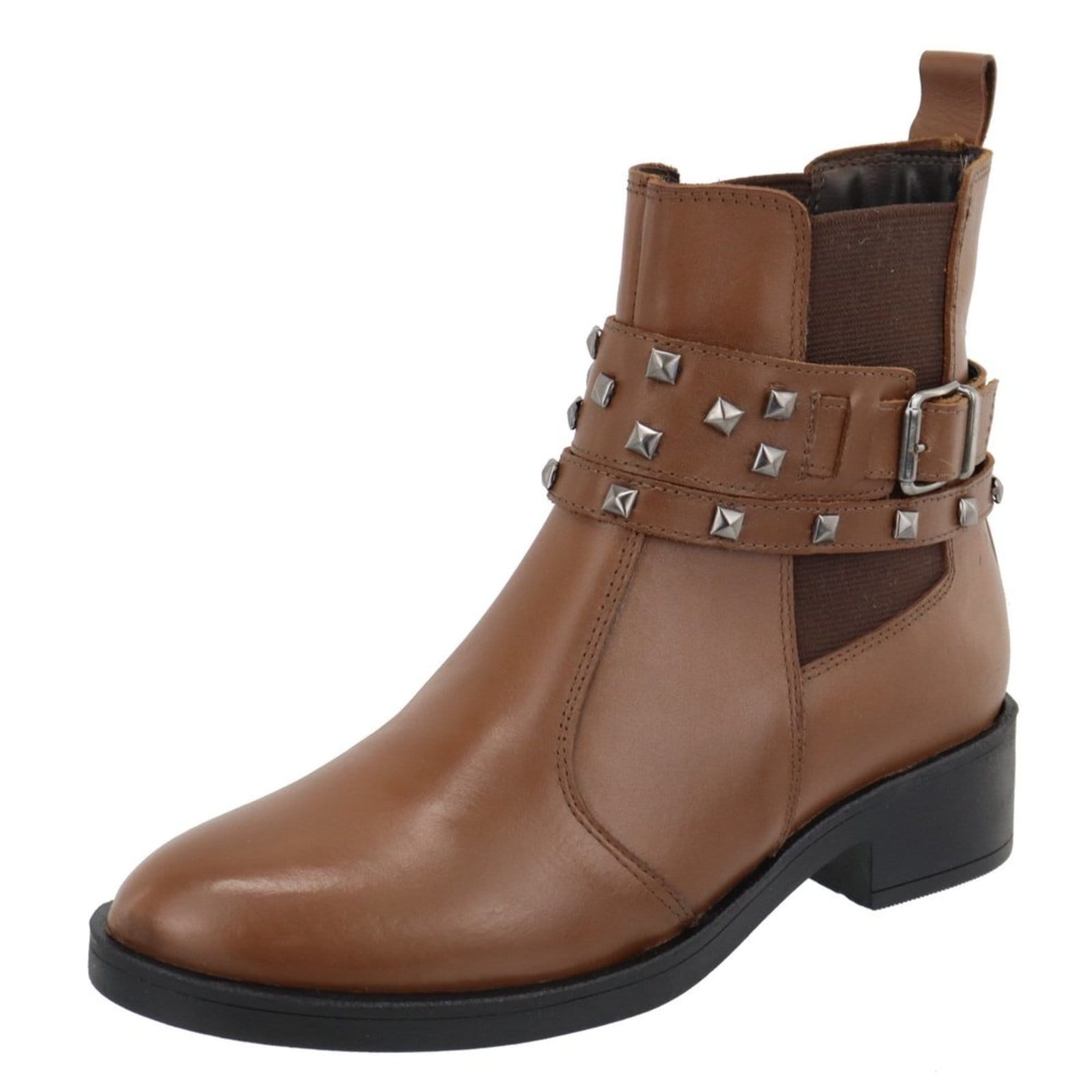 Bota em Couro Feminina Cano Curto Conhaque Spike Lançamento