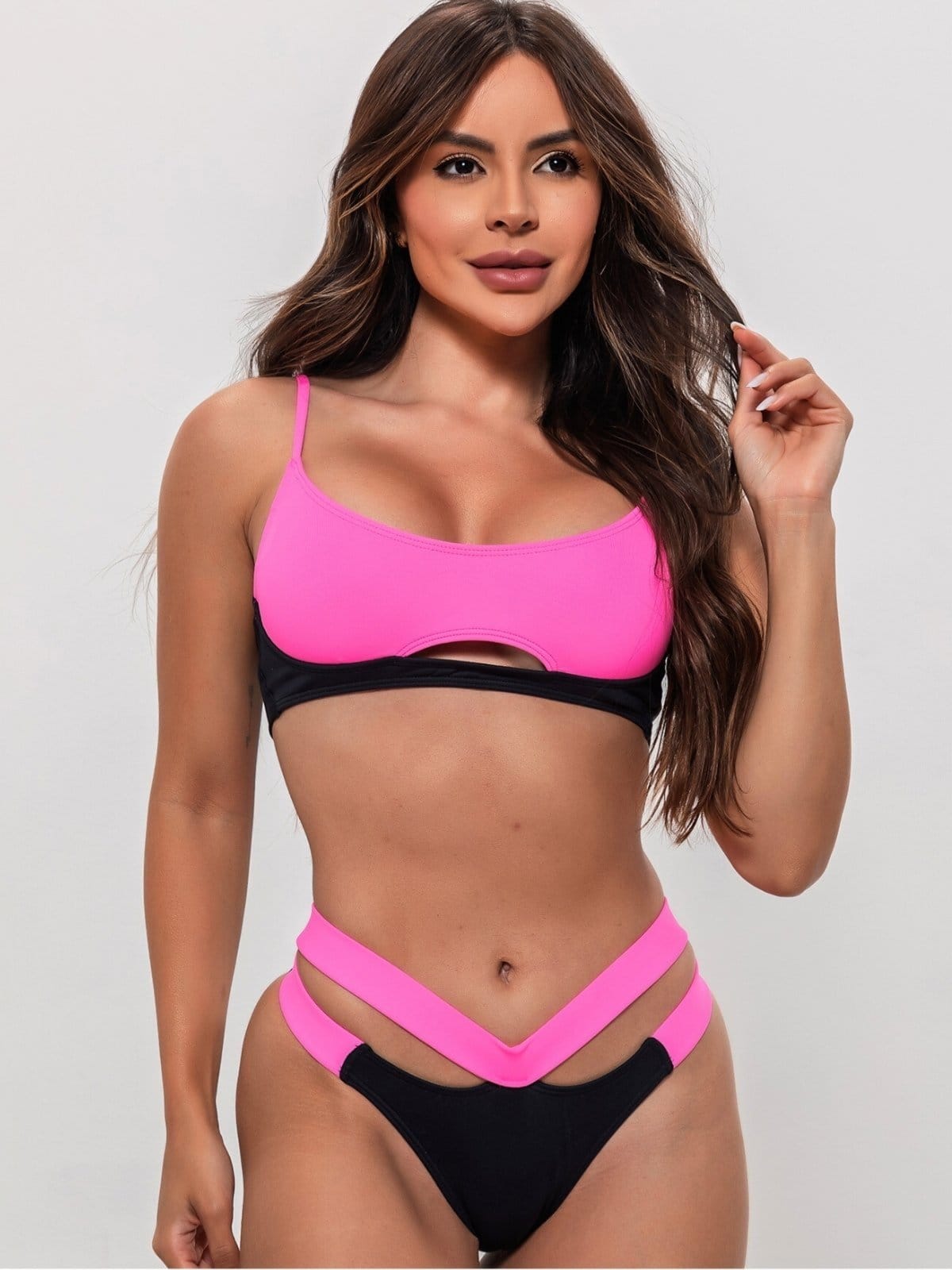 Biquíni Top Cropped Orla da Praia com Bojo Removível Neon Rosa