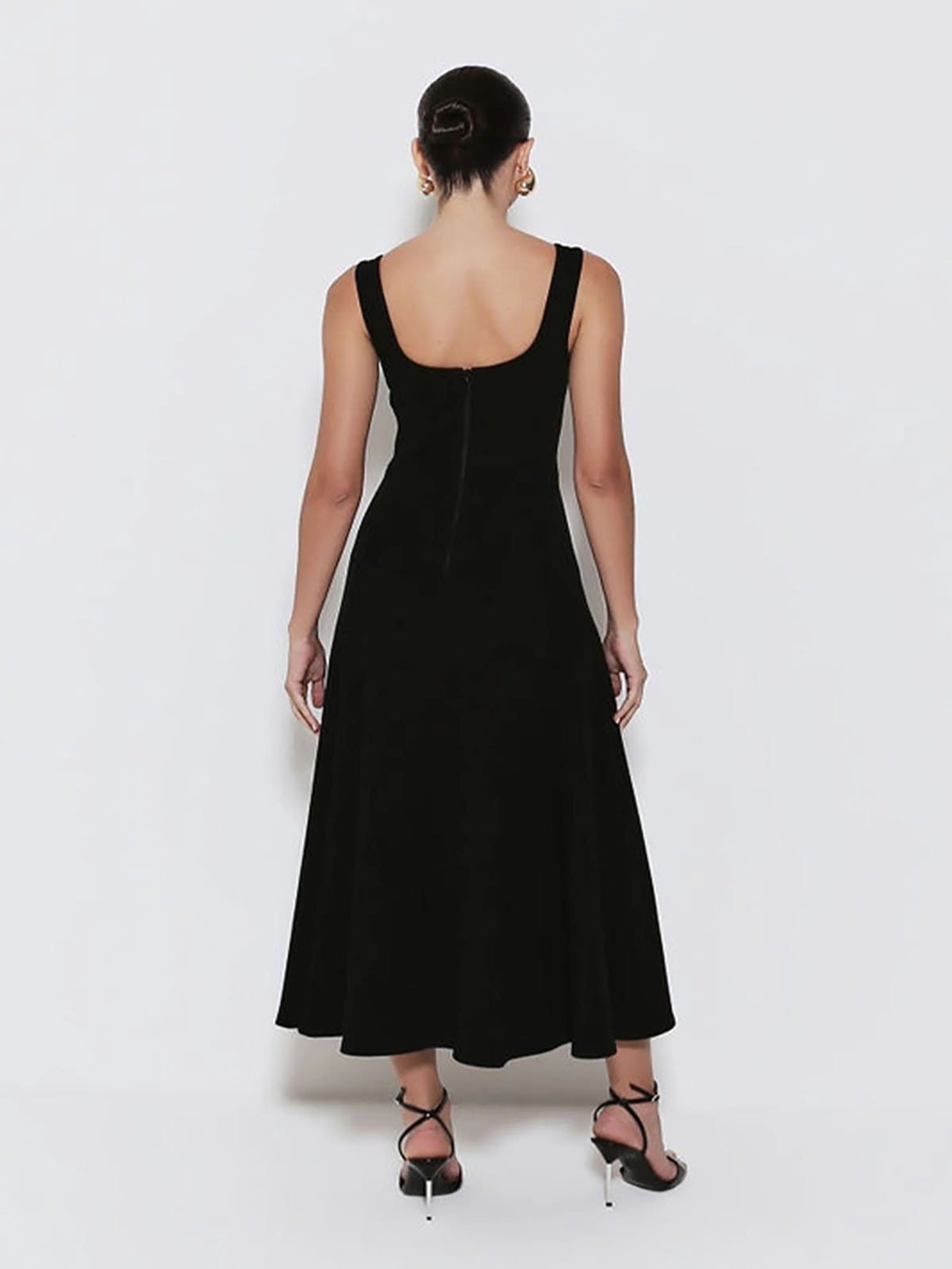 Vista 2 Vestido Midi Zen Com Recorte Busto e Saia Ampla ZEN preto