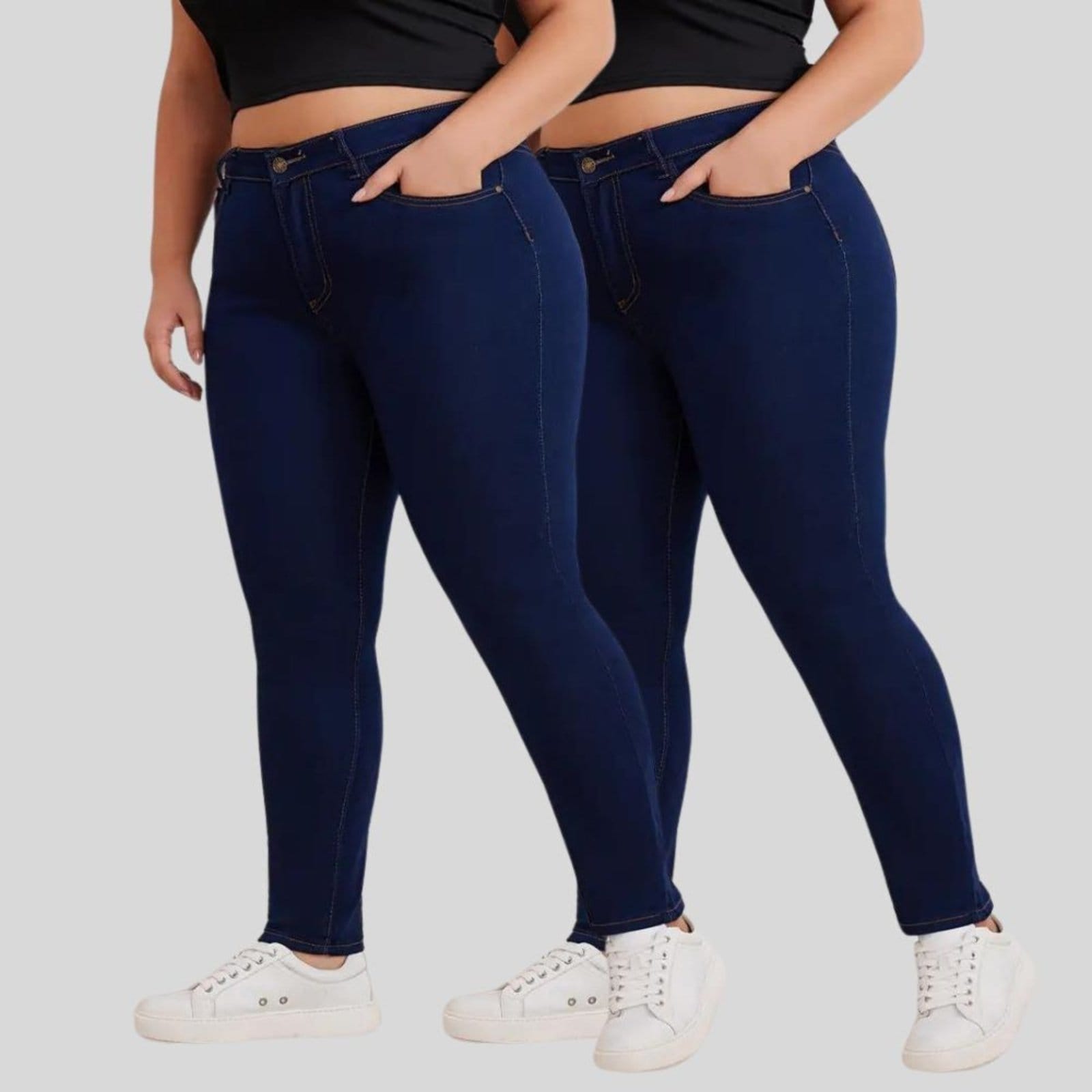 Kit 2 Calça Plus Size Feminina Skinny Com Elastano e Empina Bumbum Lavagem Escura
