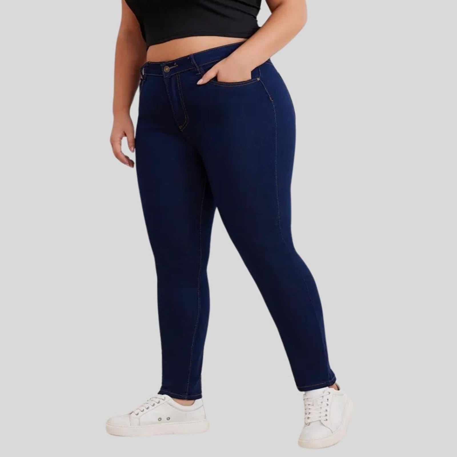 Vista 2 Kit 2 Calça Plus Size Feminina Skinny Com Elastano e Empina Bumbum Lavagem Escura TEX JEANS jeans